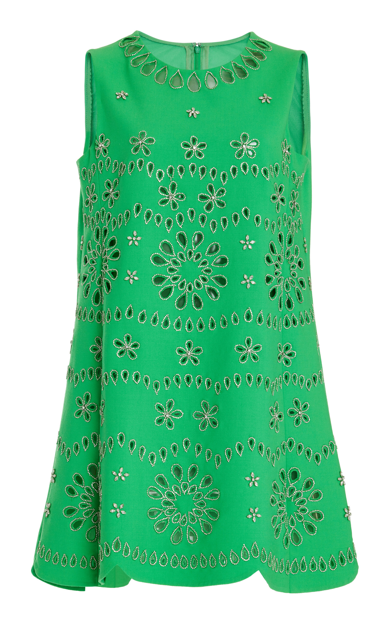 Oscar De La Renta Embroidered Cotton-blend Mini Dress In Green