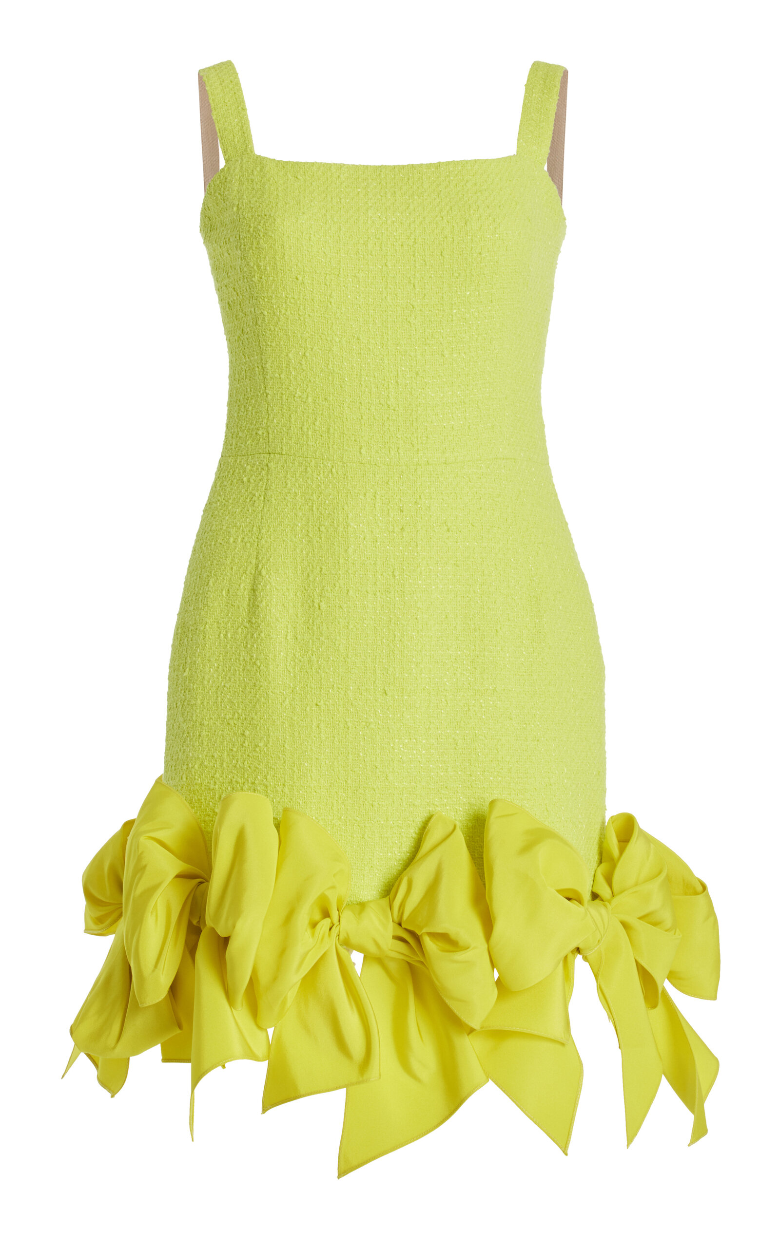 Oscar De La Renta Bow-detailed Cotton Tweed Mini Dress In Yellow