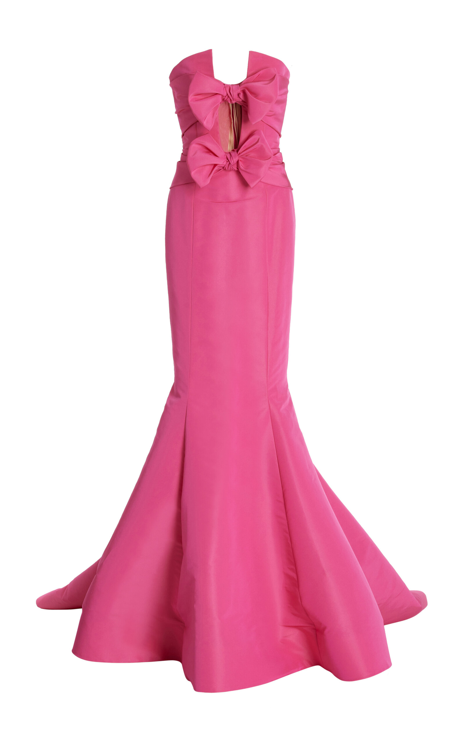 Oscar de la Renta Strapless Bow-Detailed Silk Trumpet Maxi Dress