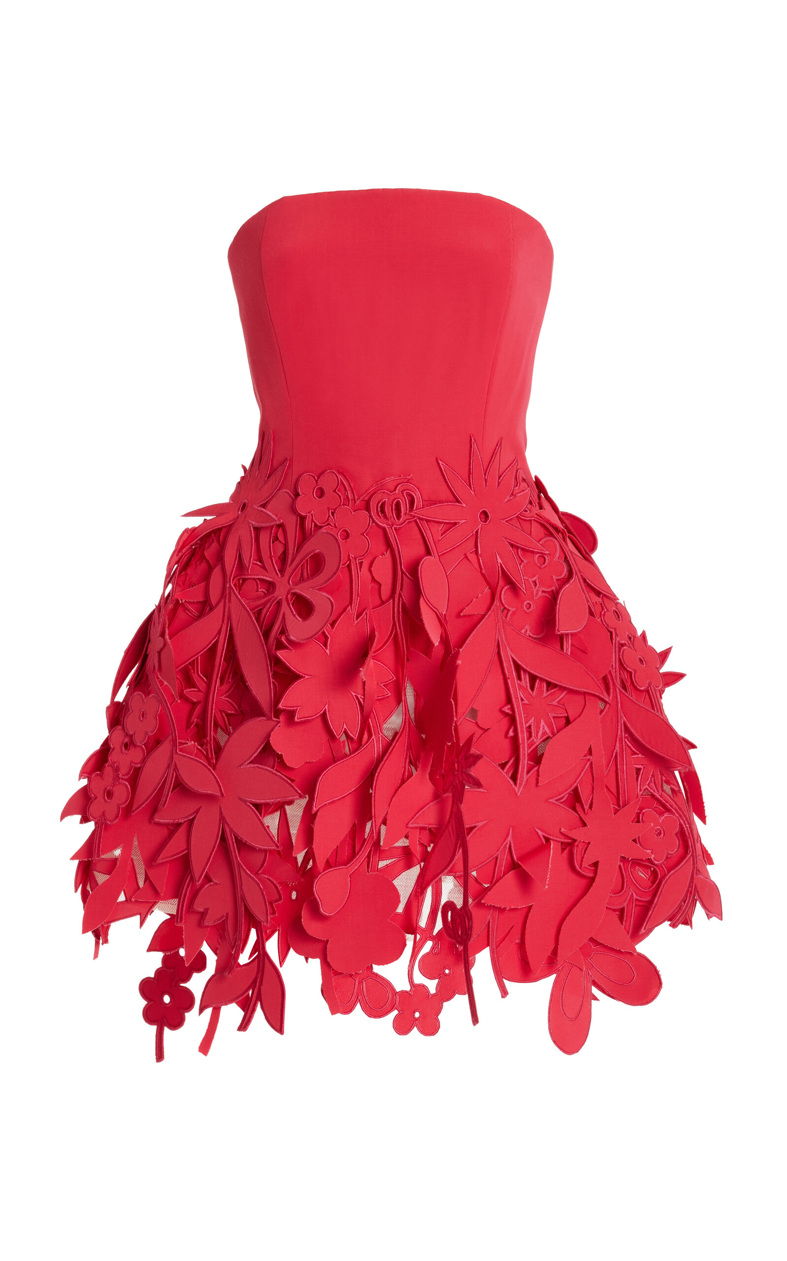 Oscar De La Renta Strapless Embroidered Cotton-blend Mini Dress In Pink