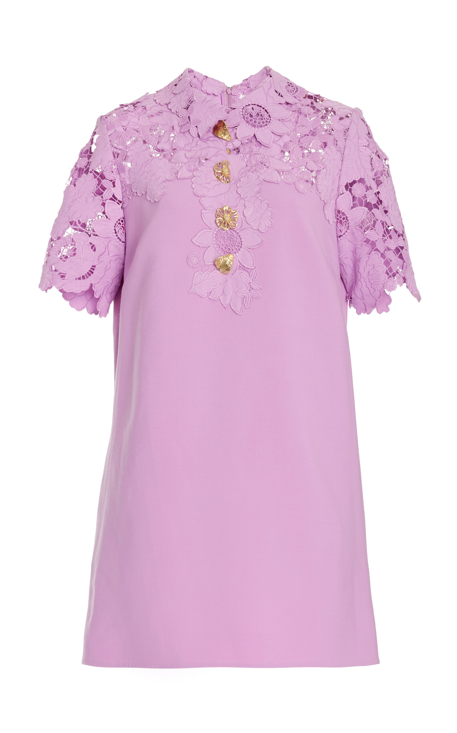 Oscar De La Renta Guipure Lace Stretch Wool Mini Dress In Purple