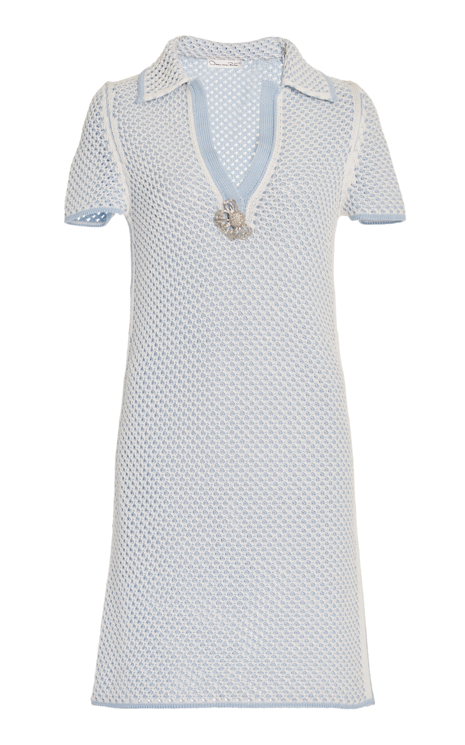 Shop Oscar De La Renta Polo Knit Cotton Mini Dress In Light Blue