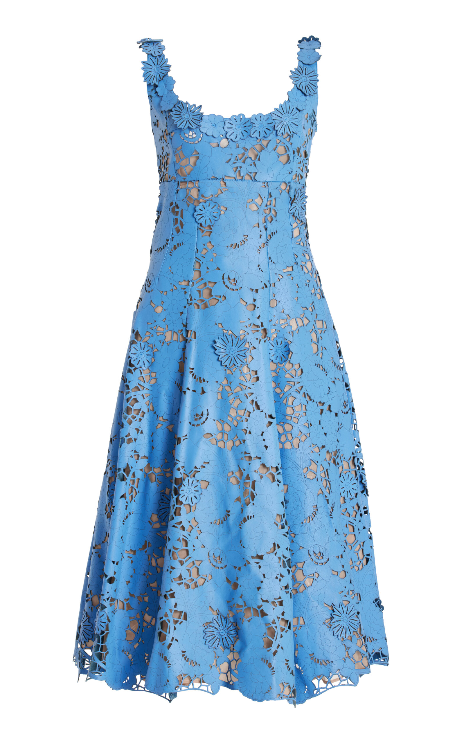 Oscar De La Renta Guipure Lace Leather Midi Dress In Blue | ModeSens Oscar De La Renta Guipure Lace Leather Midi Dress In Blue | ModeSens