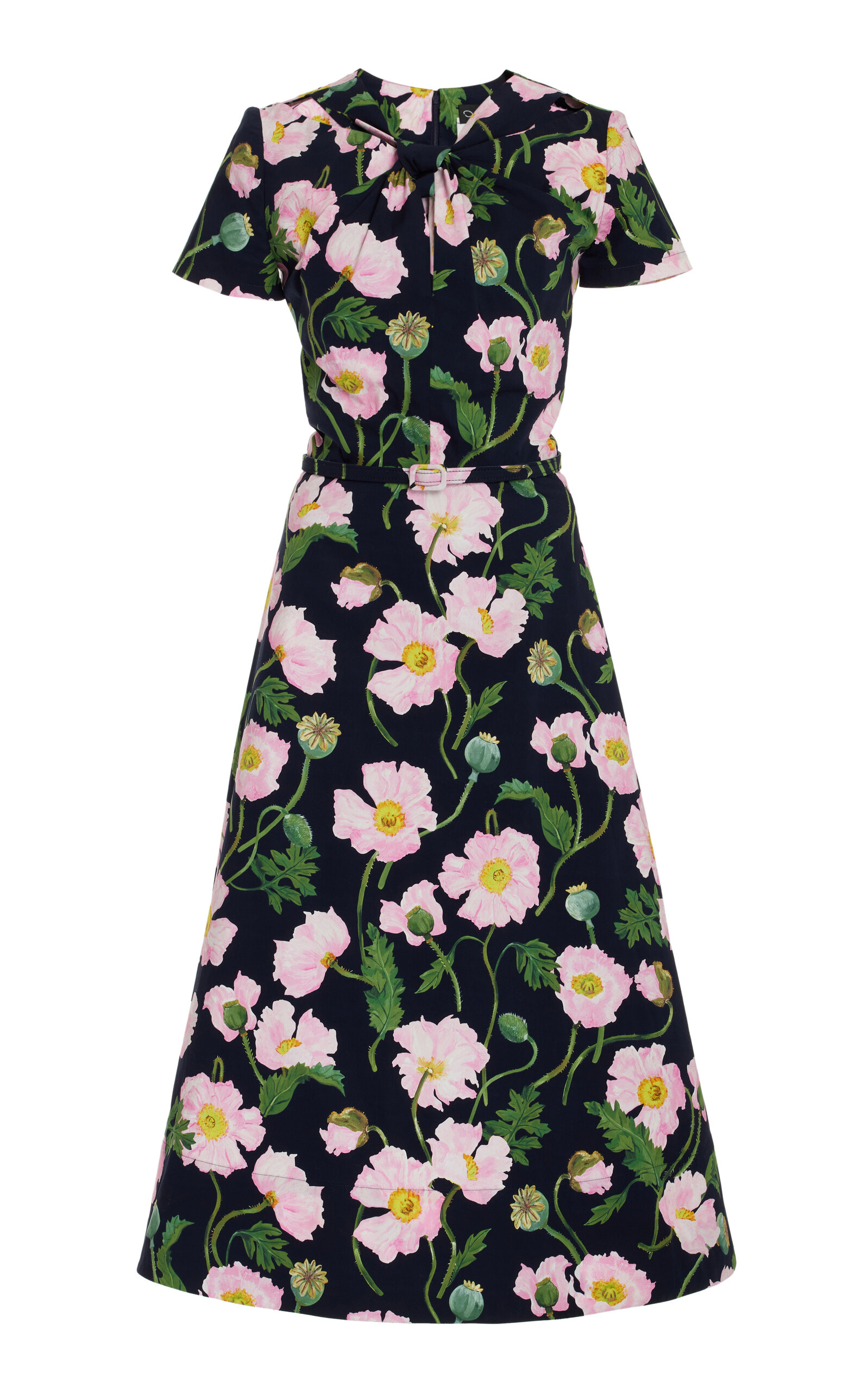 Oscar De La Renta Floral-printed Cotton Poplin Midi Dress In Navy