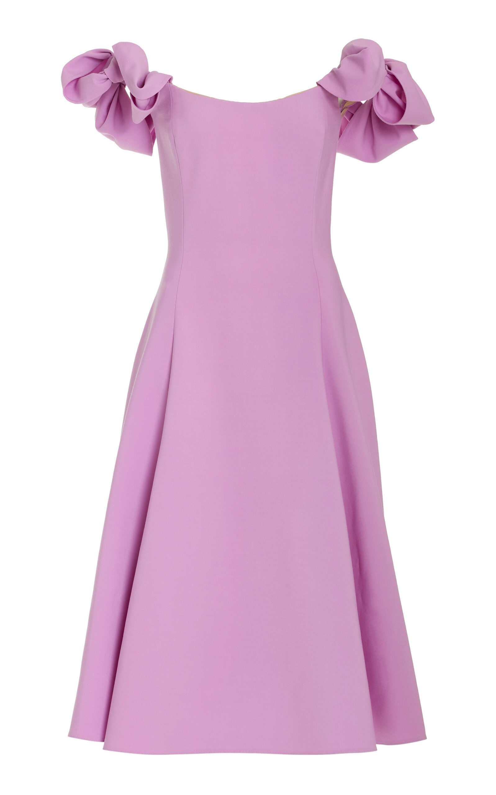 Oscar De La Renta Off-the-shoulder Stretch Wool Midi Dress In Purple