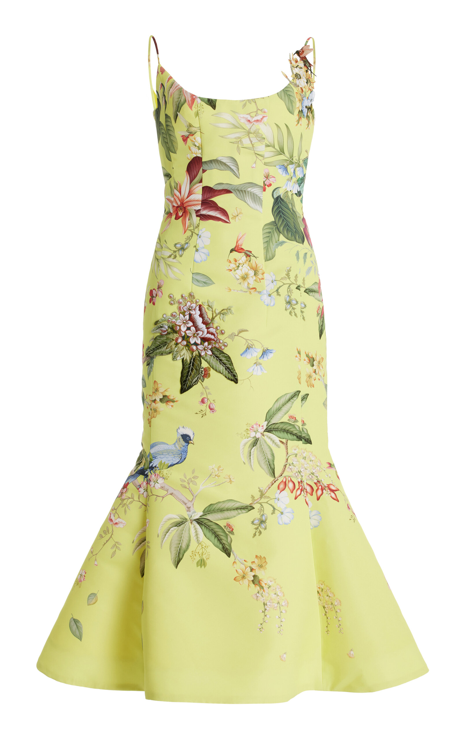 Shop Oscar De La Renta Floral & Fauna Flared Midi Dress In Yellow