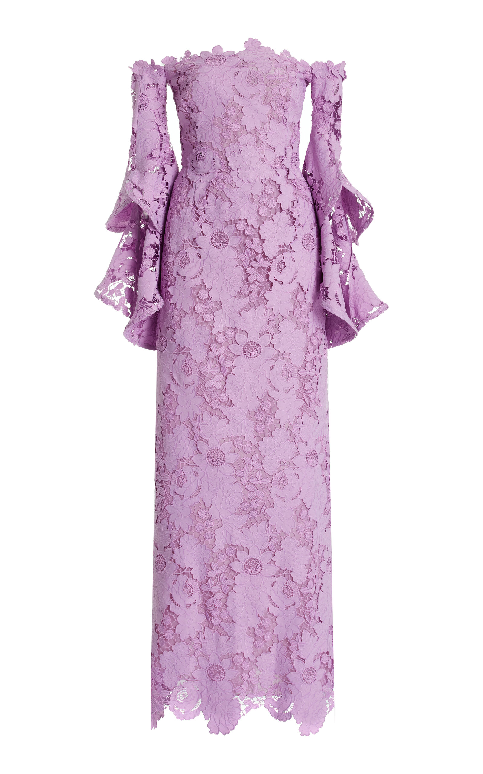 Oscar De La Renta Off-the-shoulder Guipure Lace Gown In Purple