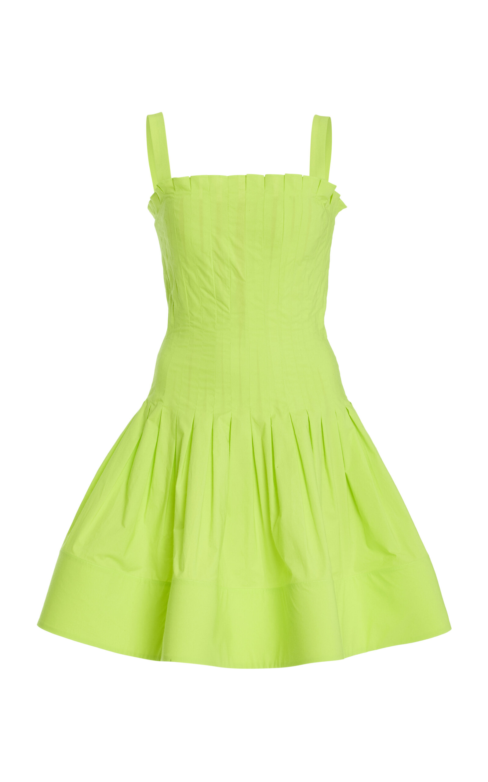 Oscar De La Renta Pleated Drop-waist Cotton Poplin Mini Dress In Yellow