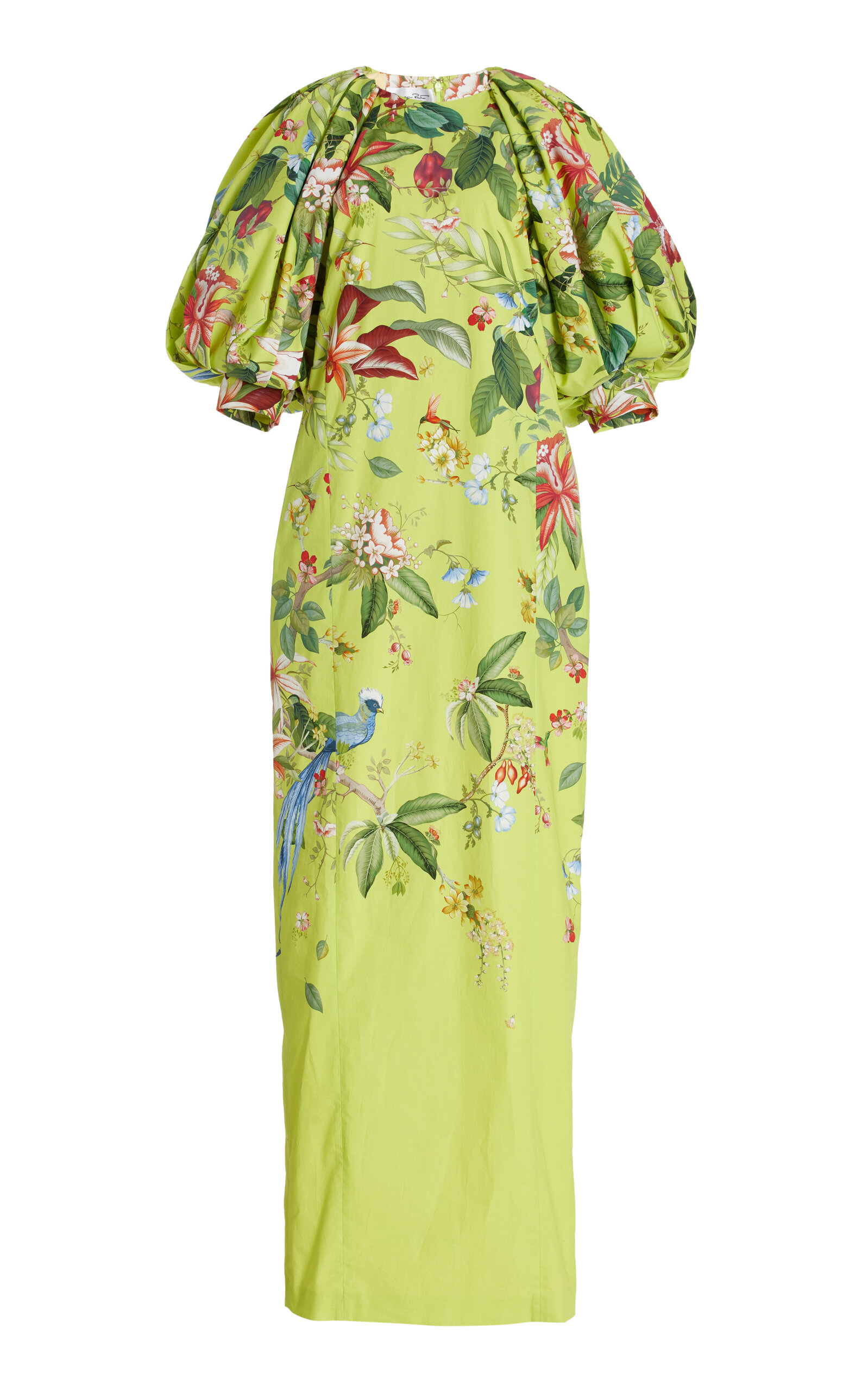 Oscar De La Renta Puff-sleeve Cotton Maxi Dress In Yellow