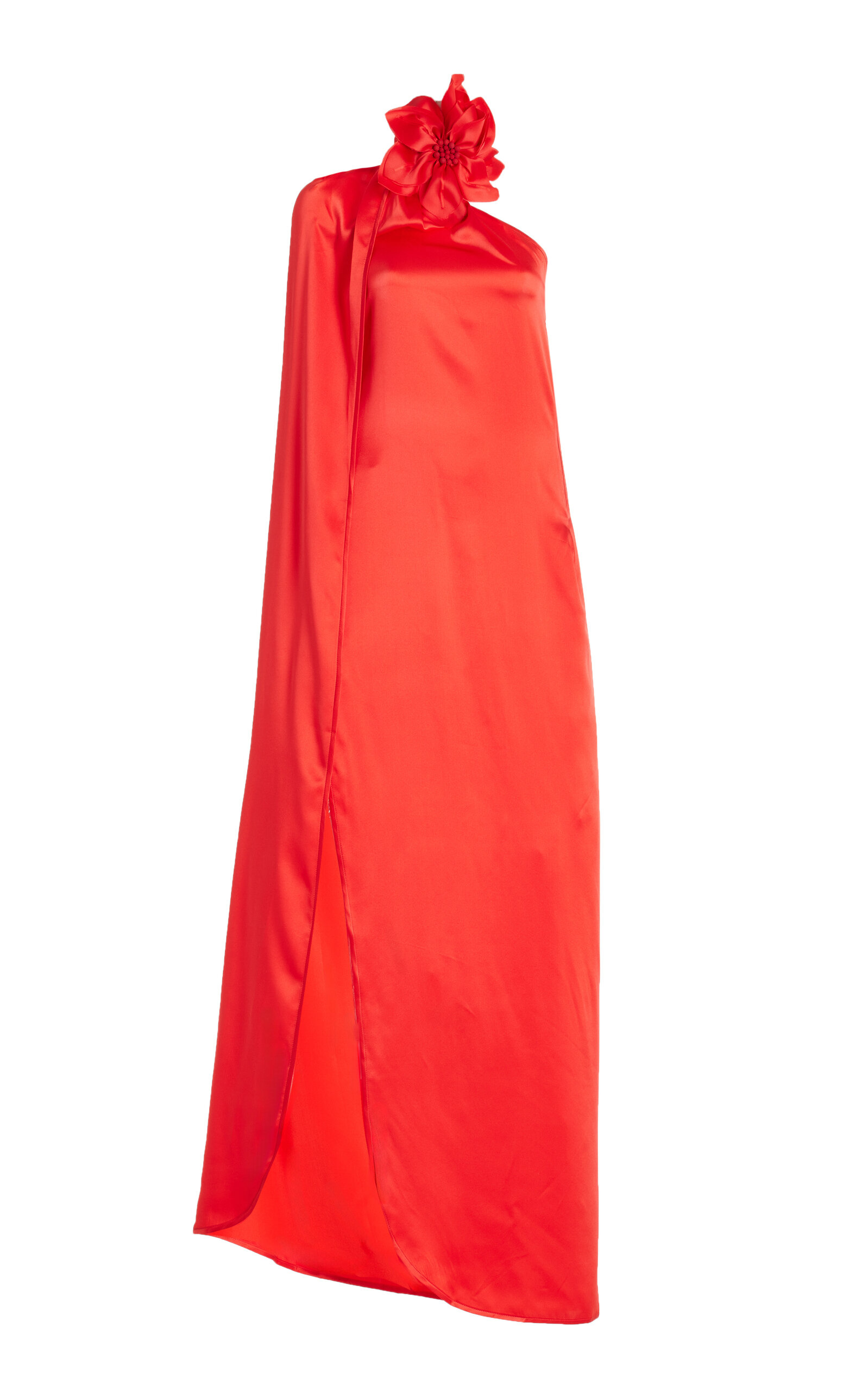 Andres Otalora Magdalena Floral-appliquéd Silk Gown In Coral