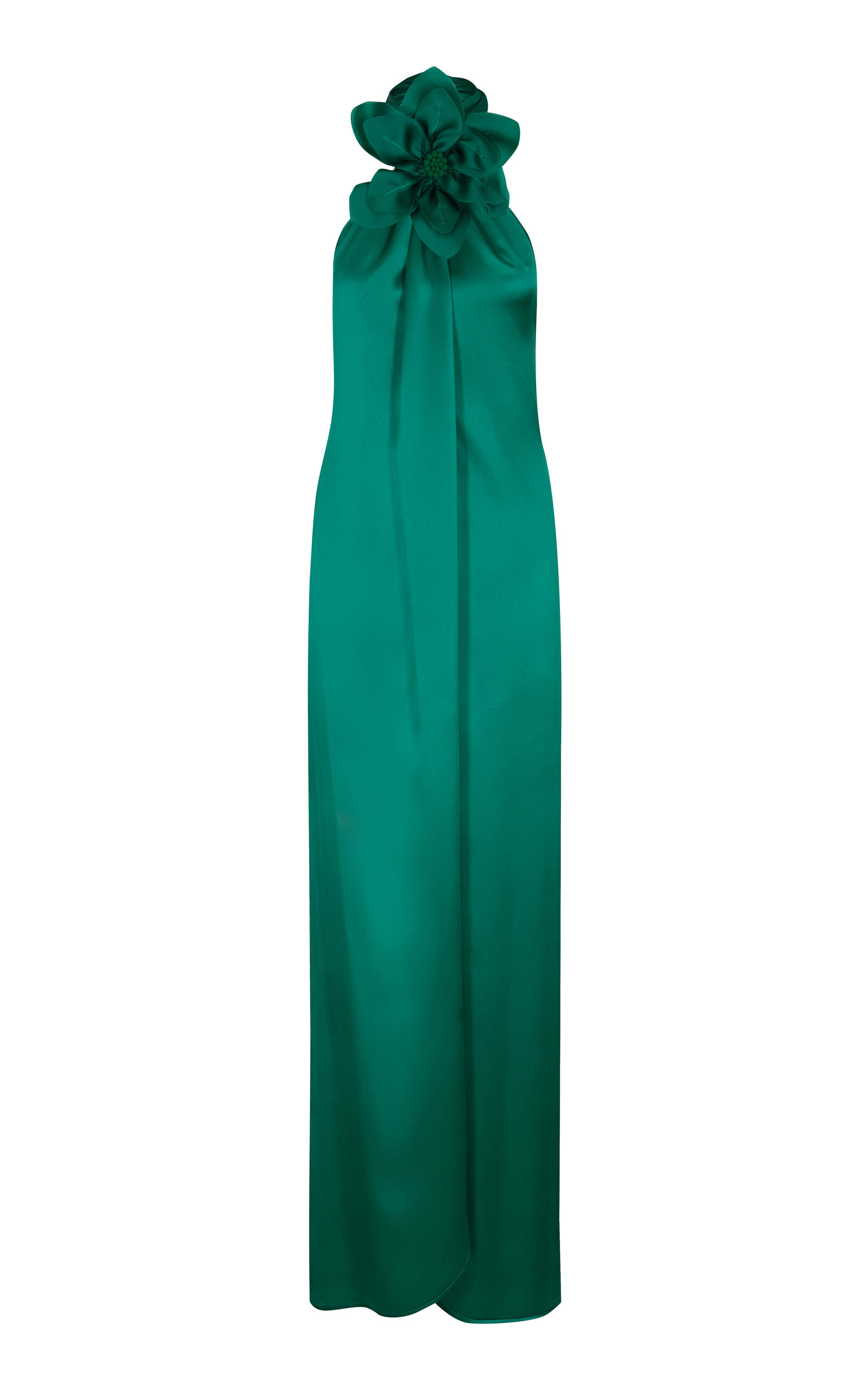 Andres Otalora Magdalena Floral-appliquéd Silk Gown In Dark Green