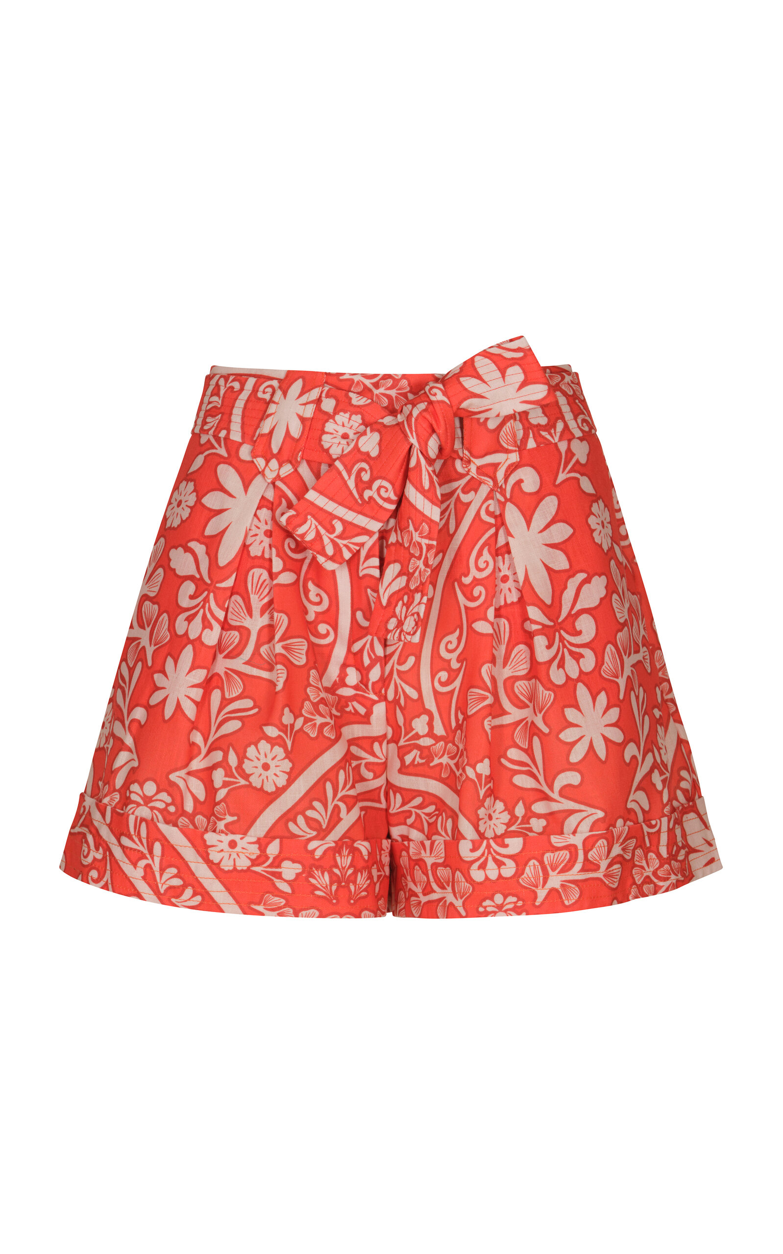 Andres Otalora Natal Belted Linen Shorts In Coral