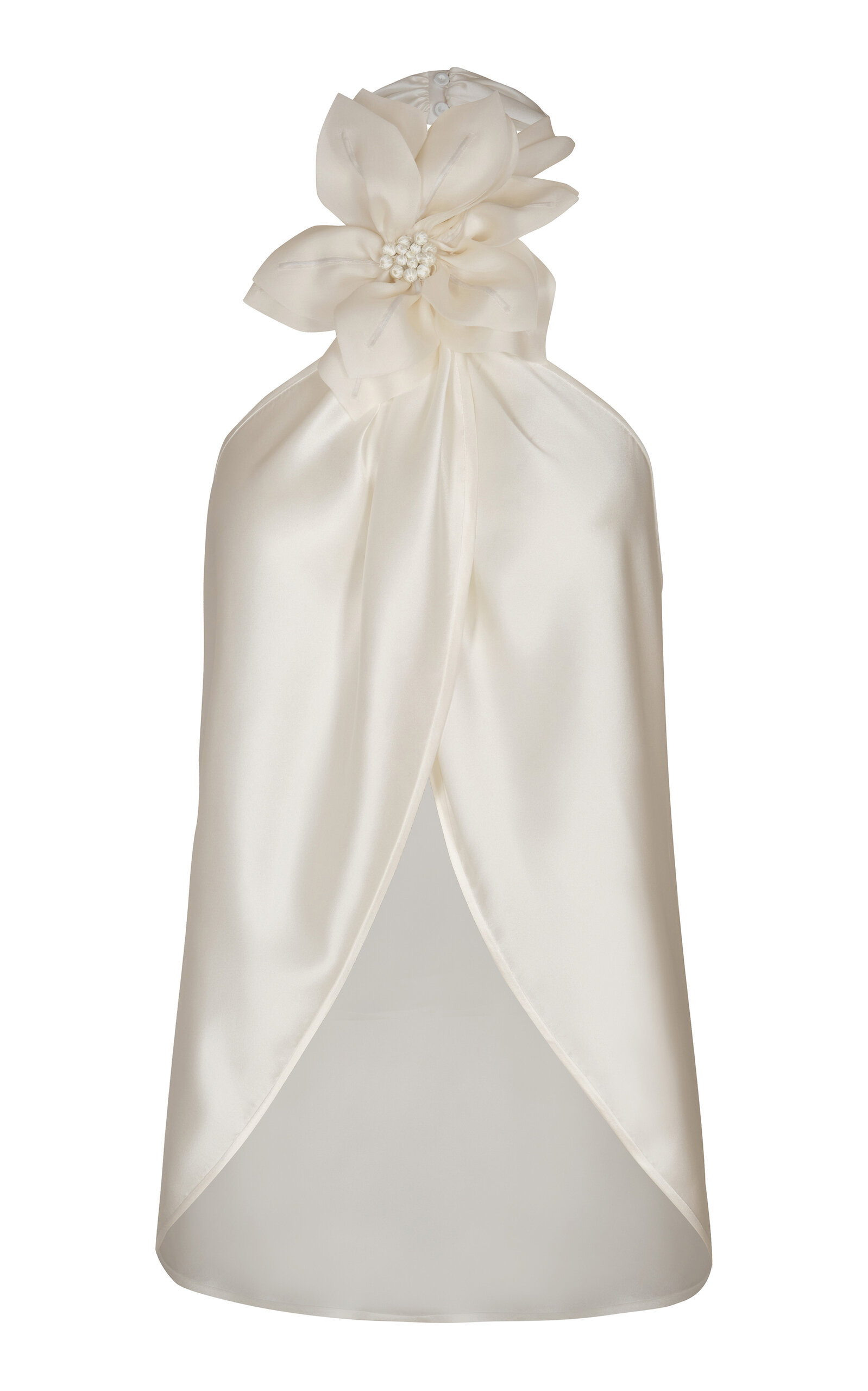 Andres Otalora Patronal Floral-appliquéd Silk Halter Top In Off-white
