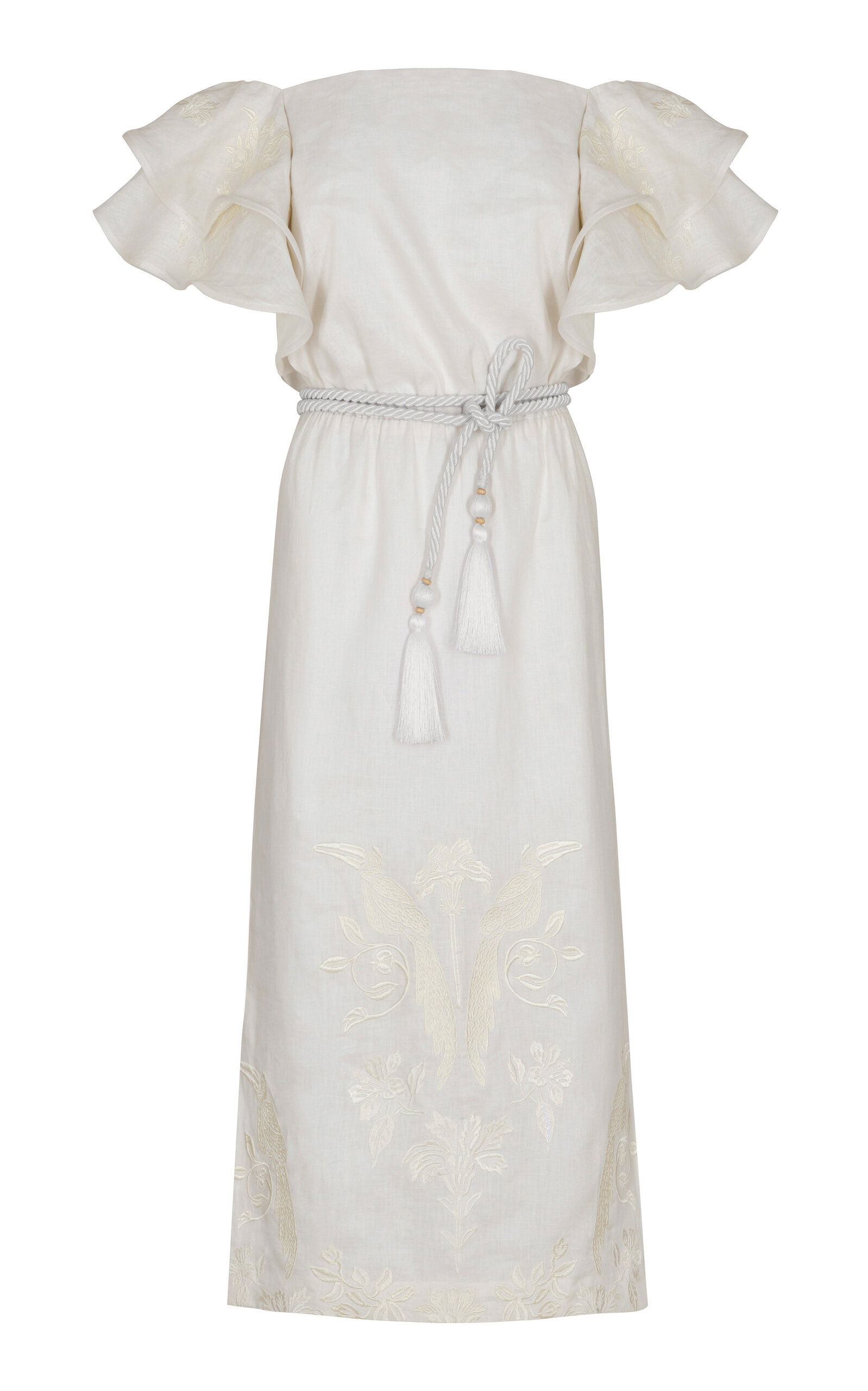 Andres Otalora Amellia Embroidered Linen Midi Dress In Off-white