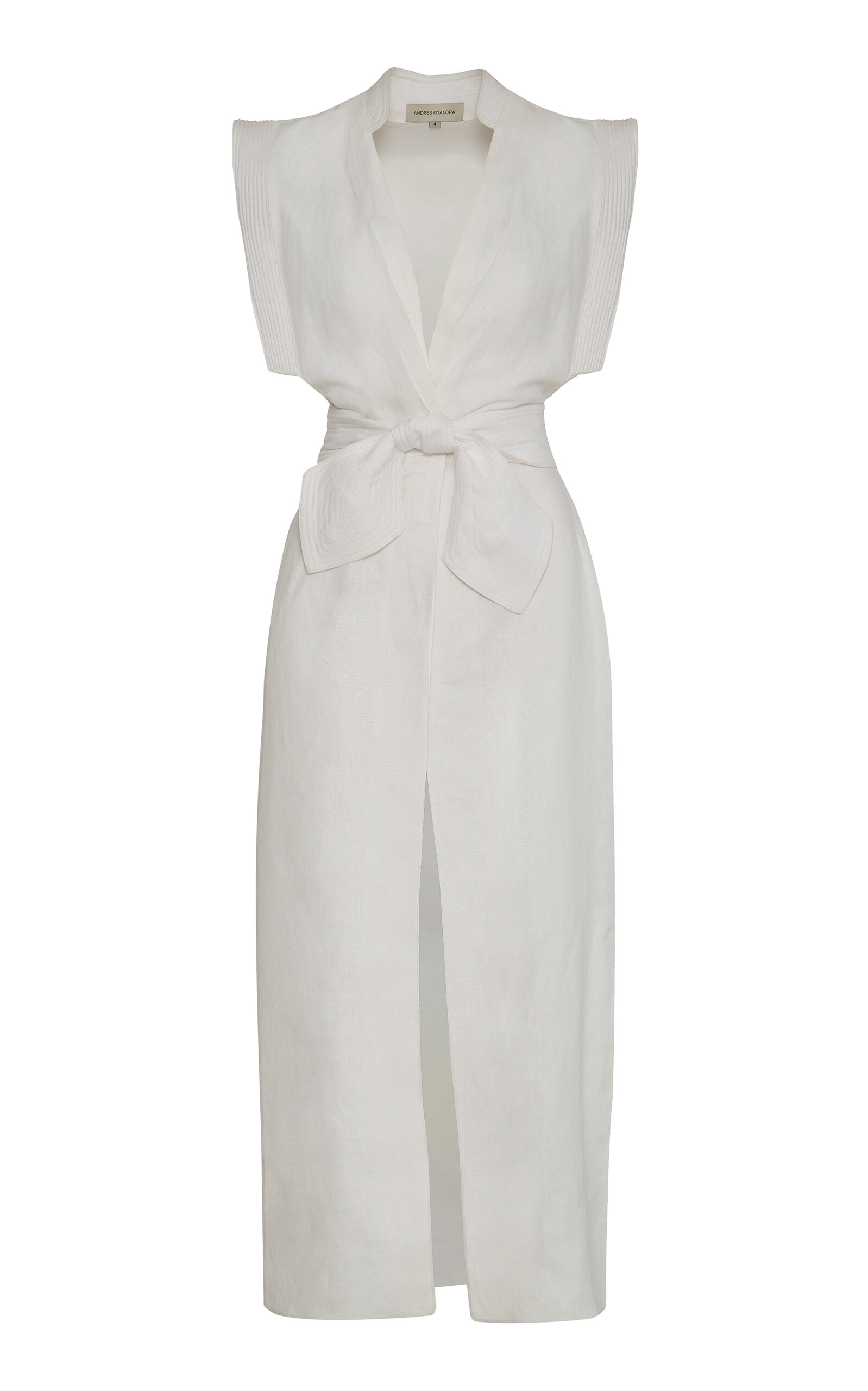 Andres Otalora Aguila Tie-detailed Linen Midi Dress In Off-white