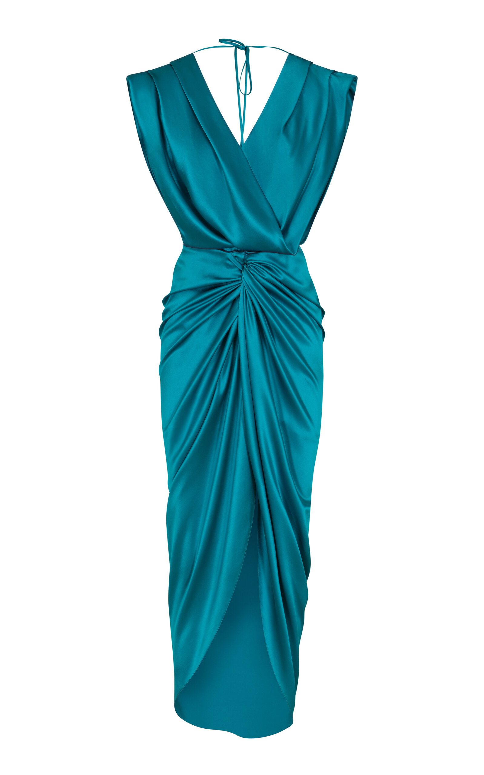 Andres Otalora Mongui Draped Silk Midi Dress In Navy | ModeSens