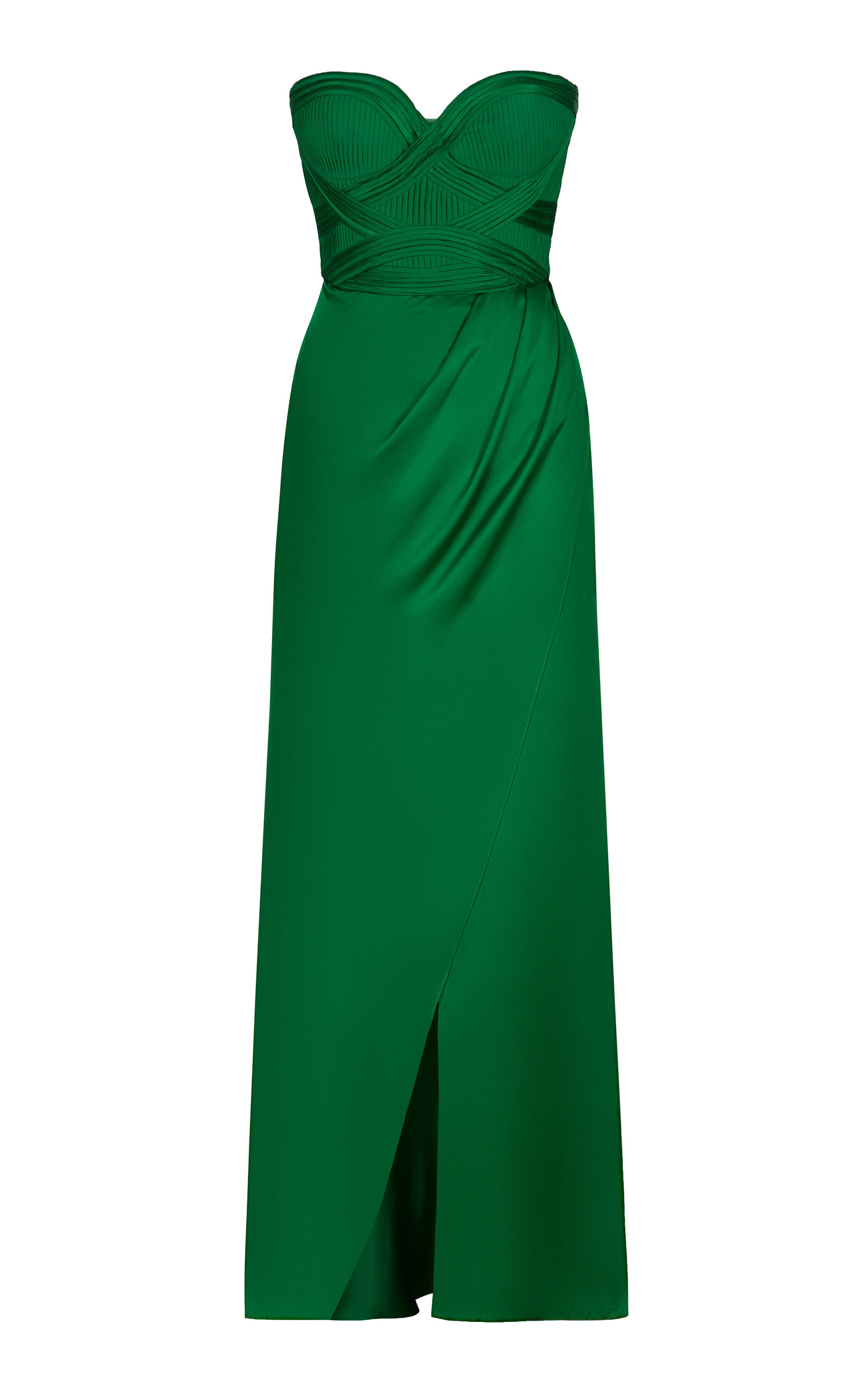 Andres Otalora Color De Mi Tierra Silk Bustier Maxi Dress In Dark Green
