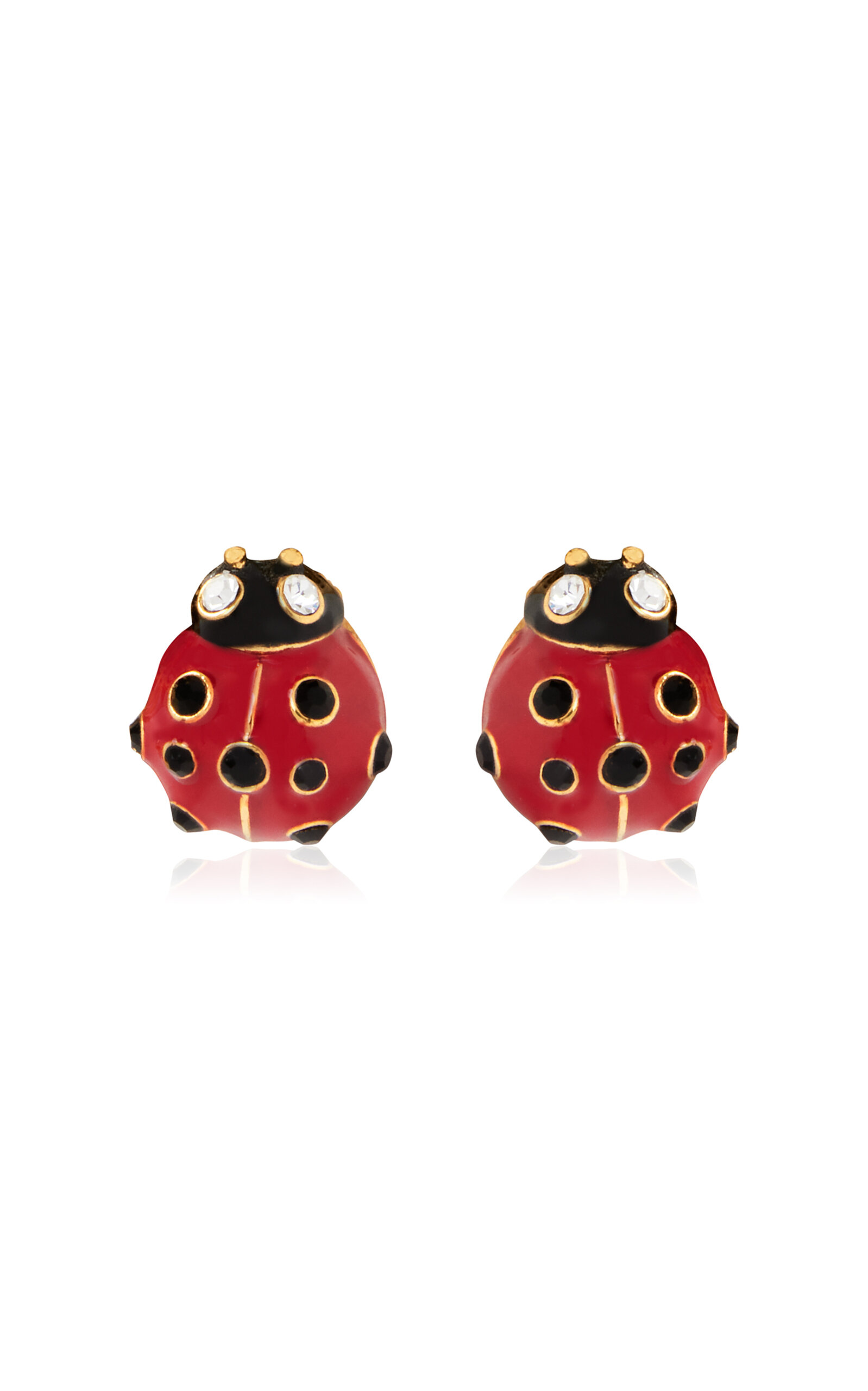Oscar De La Renta Crystal Enameled Lady Bug Earrings In Red