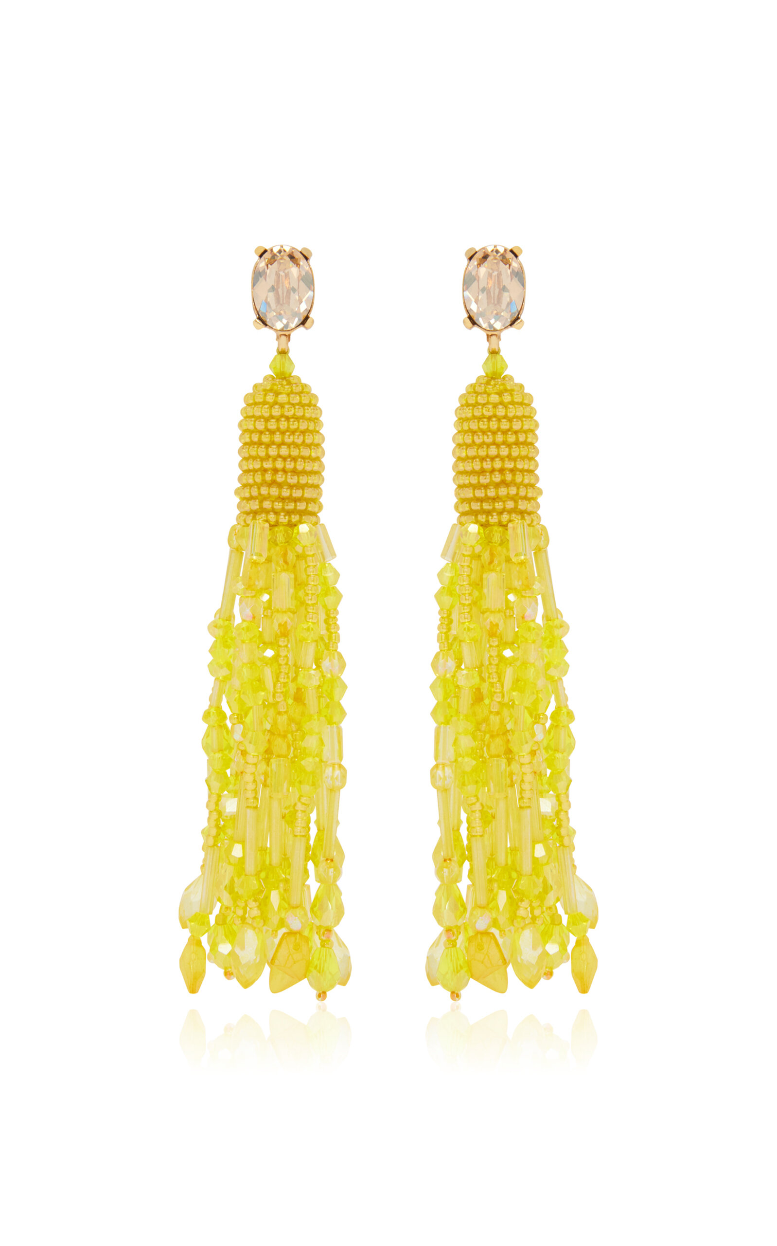 Oscar De La Renta Dripping Tasstle Beaded Earrings In Yellow