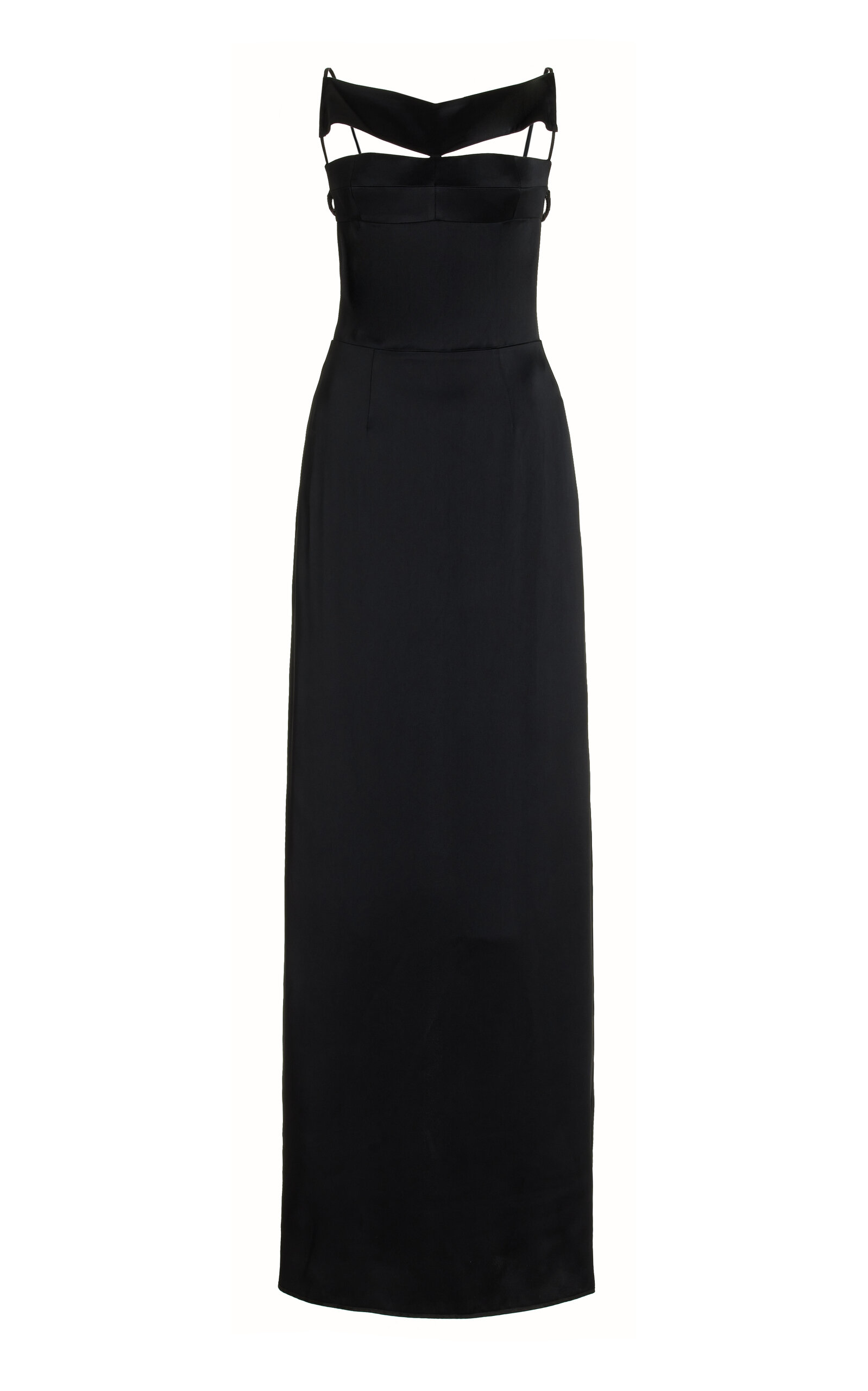 Shop Bevza Dana Open-back Satin Maxi Dress In Black