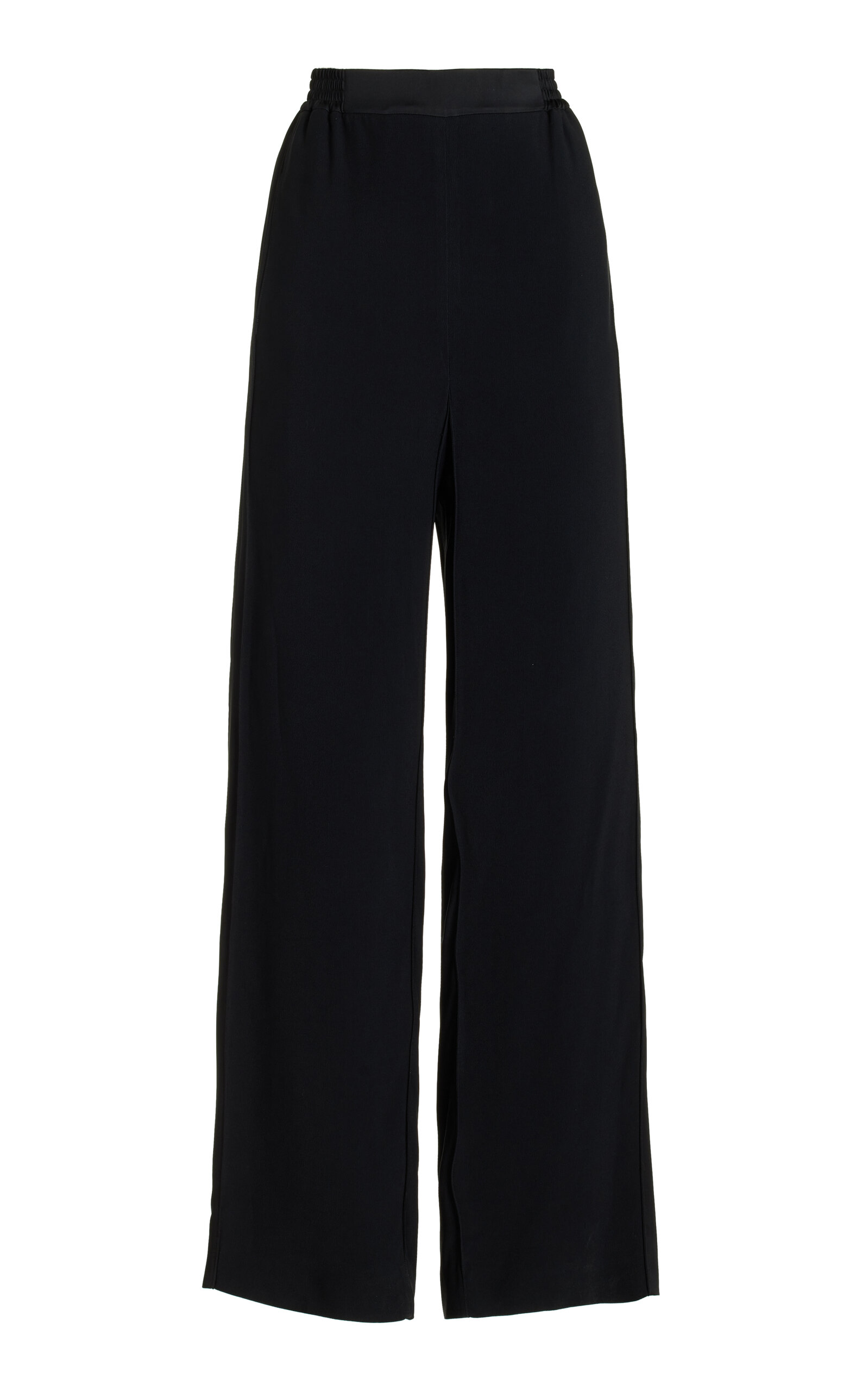 Shop Bevza High-rise Pleated Satin Wide-leg Pants In Black