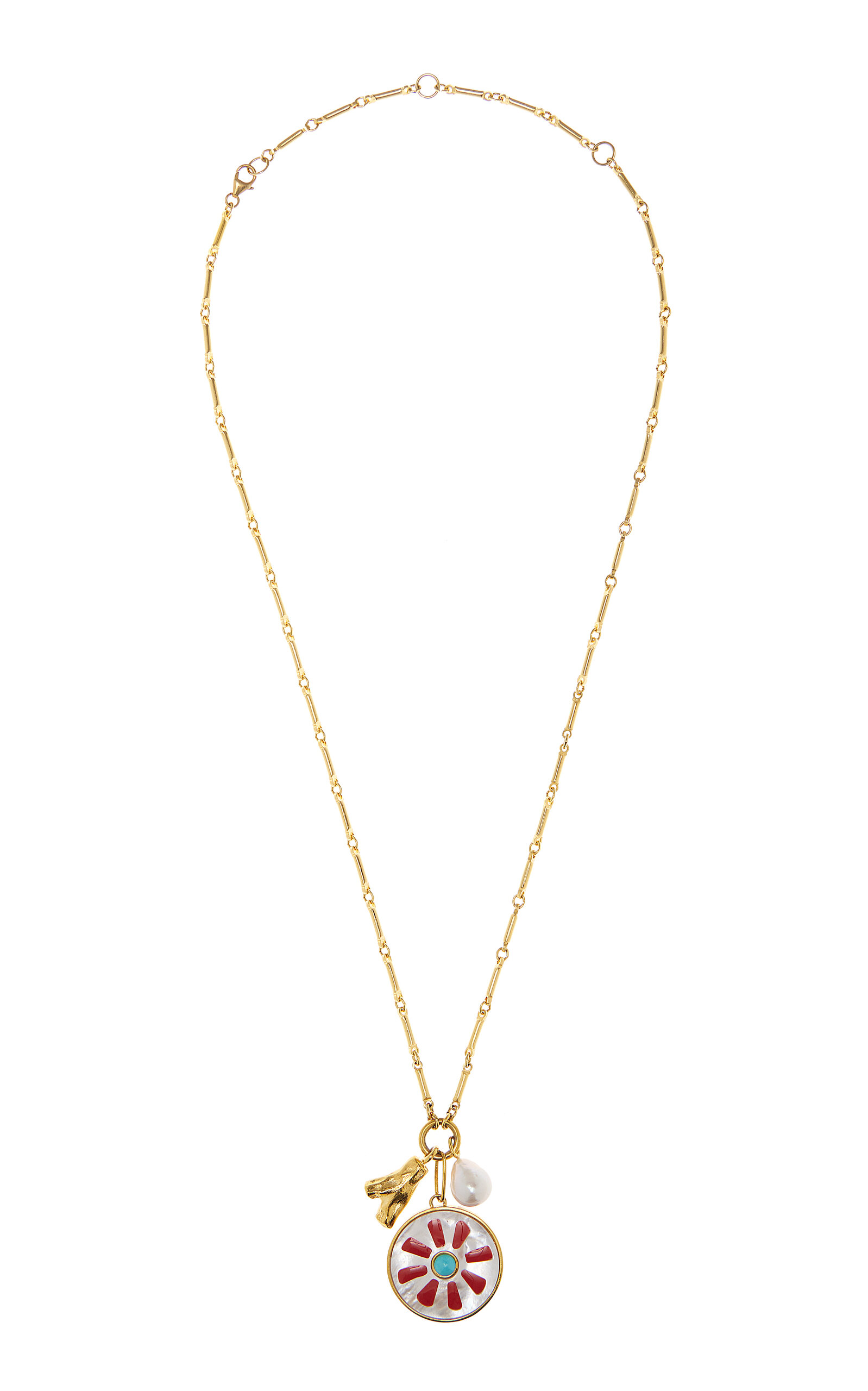 Equinox Gold-Plated Pearl; Turquoise Pendant Necklace