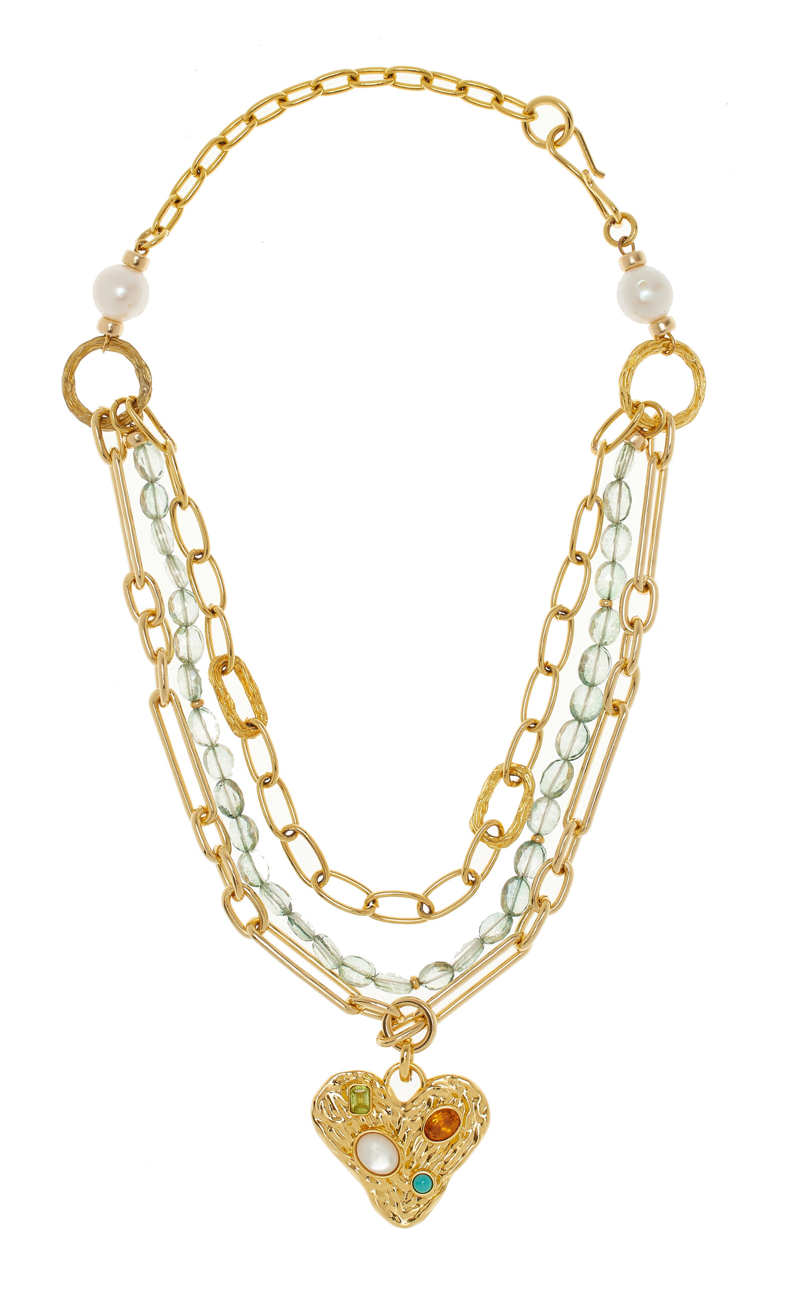 Treasure Trove Gold-Pleated Multi-Gem Pendant Necklace