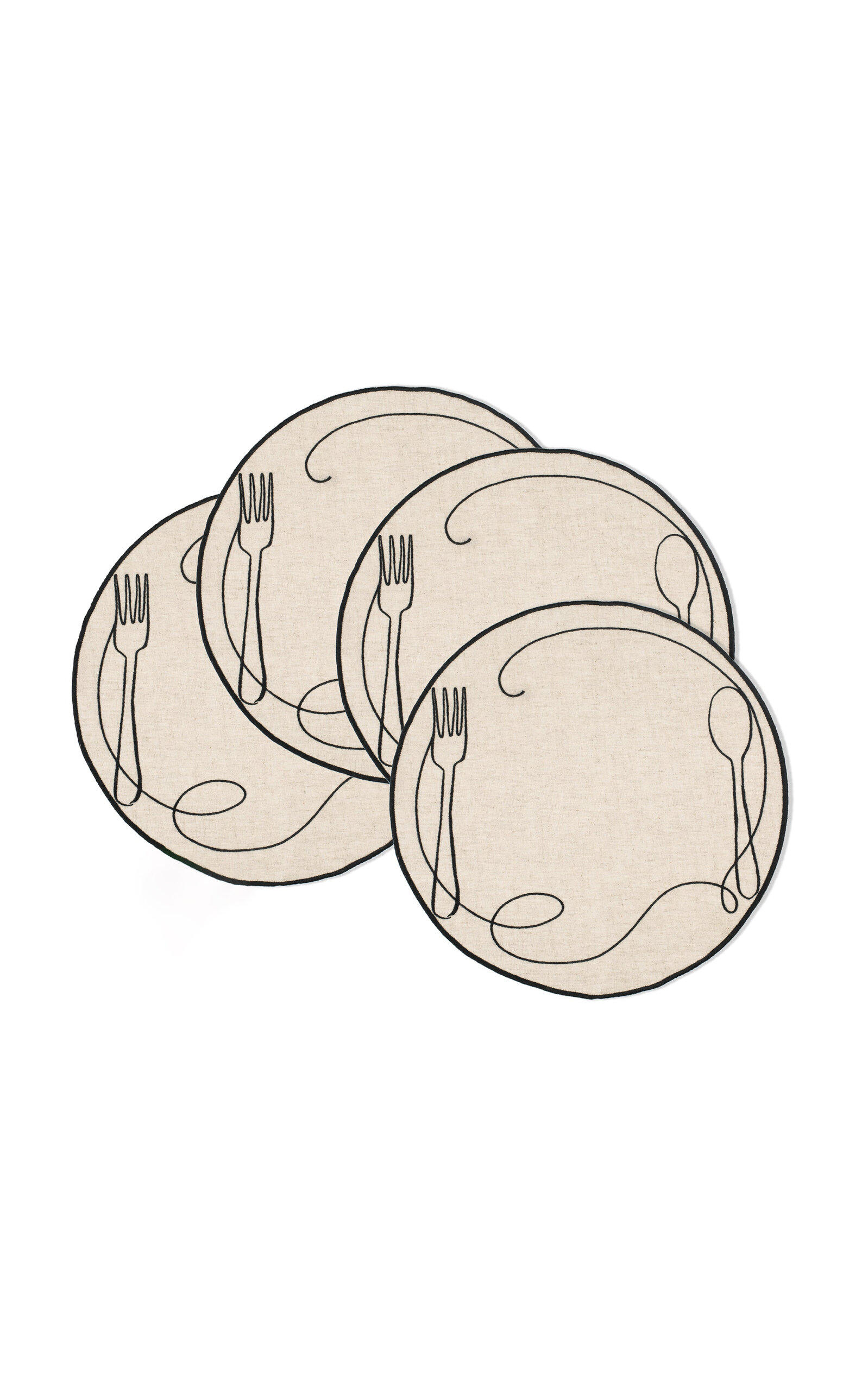Misette Set-of-Four Line Drawing Embroidered Linen Placemats - Black