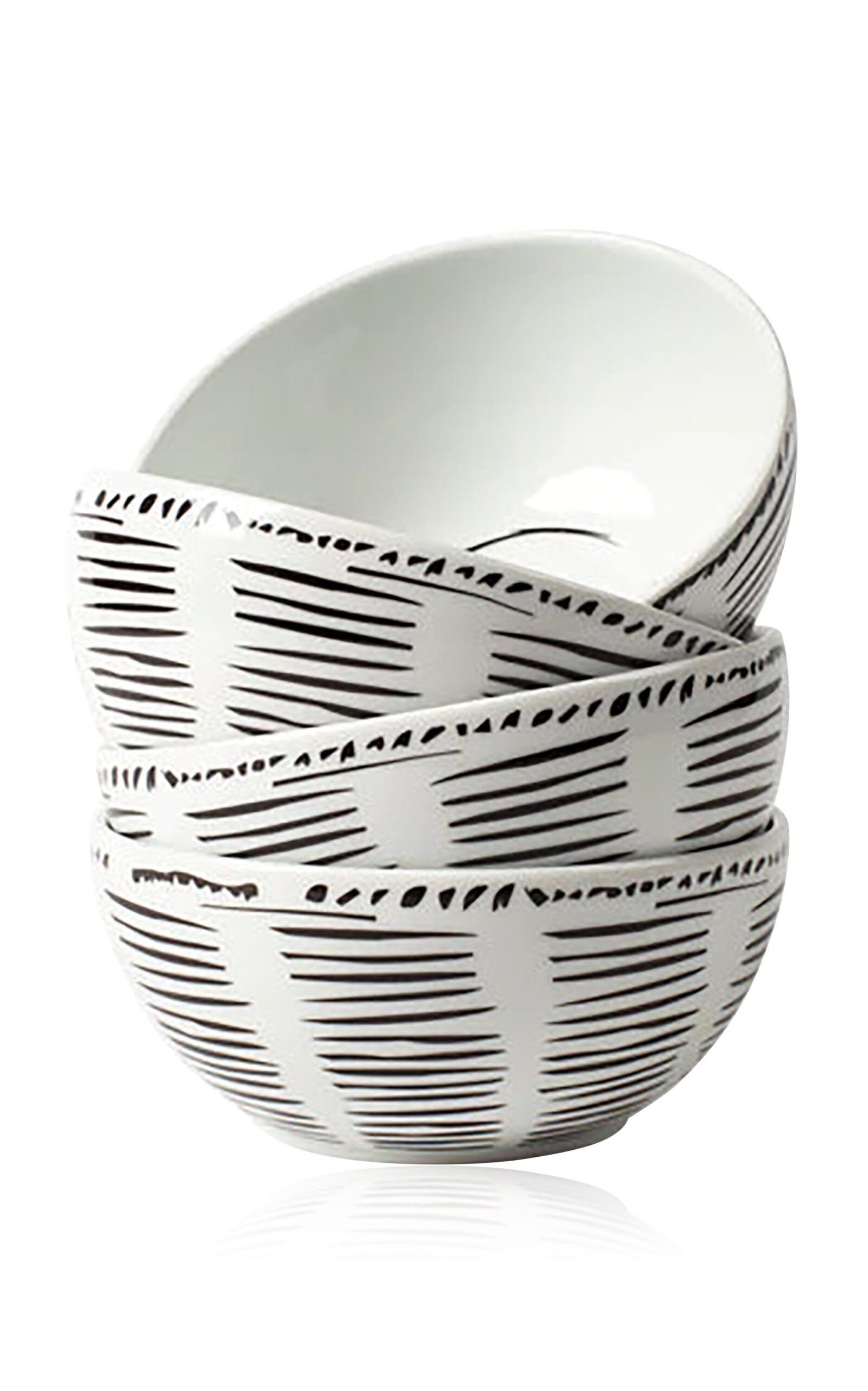 Misette Set-of-four Line Drawing Porcelain Cereal Bowls In Black,white