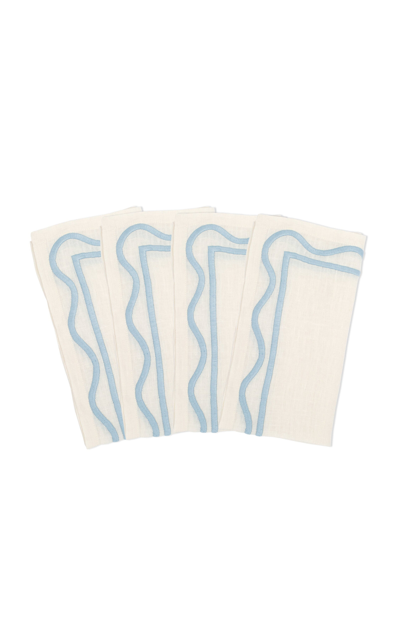 Misette Set-of-Four Colorblock Embroidered Linen Napkins - Light Blue
