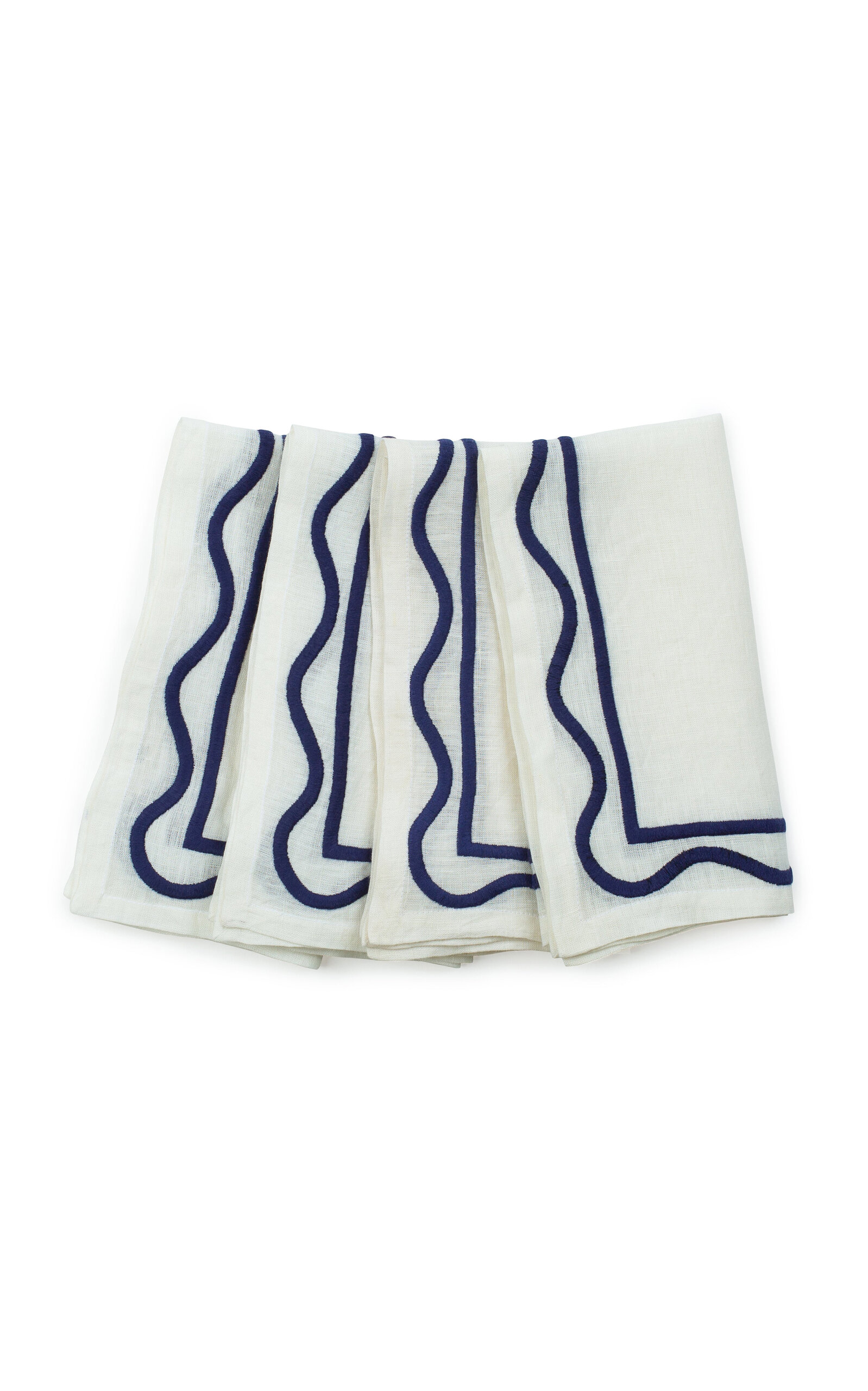 Misette Set-of-Four Colorblock Embroidered Linen Napkins - Blue