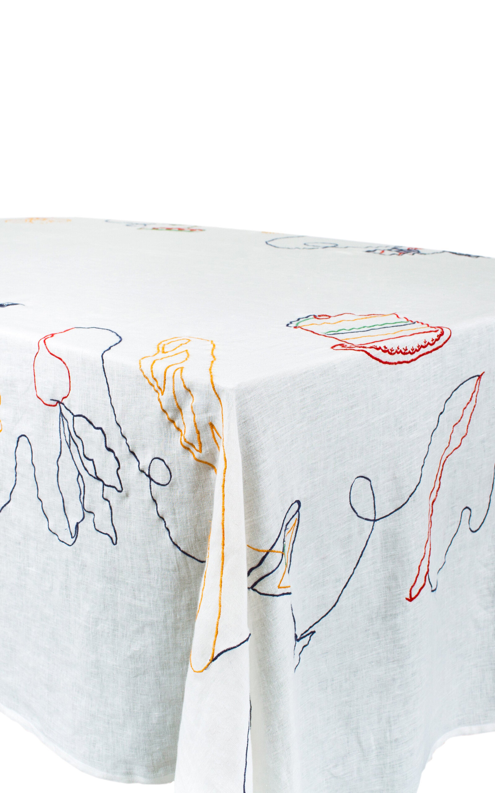 Misette Fête Long Embroidered Linen Tablecloth - Multi