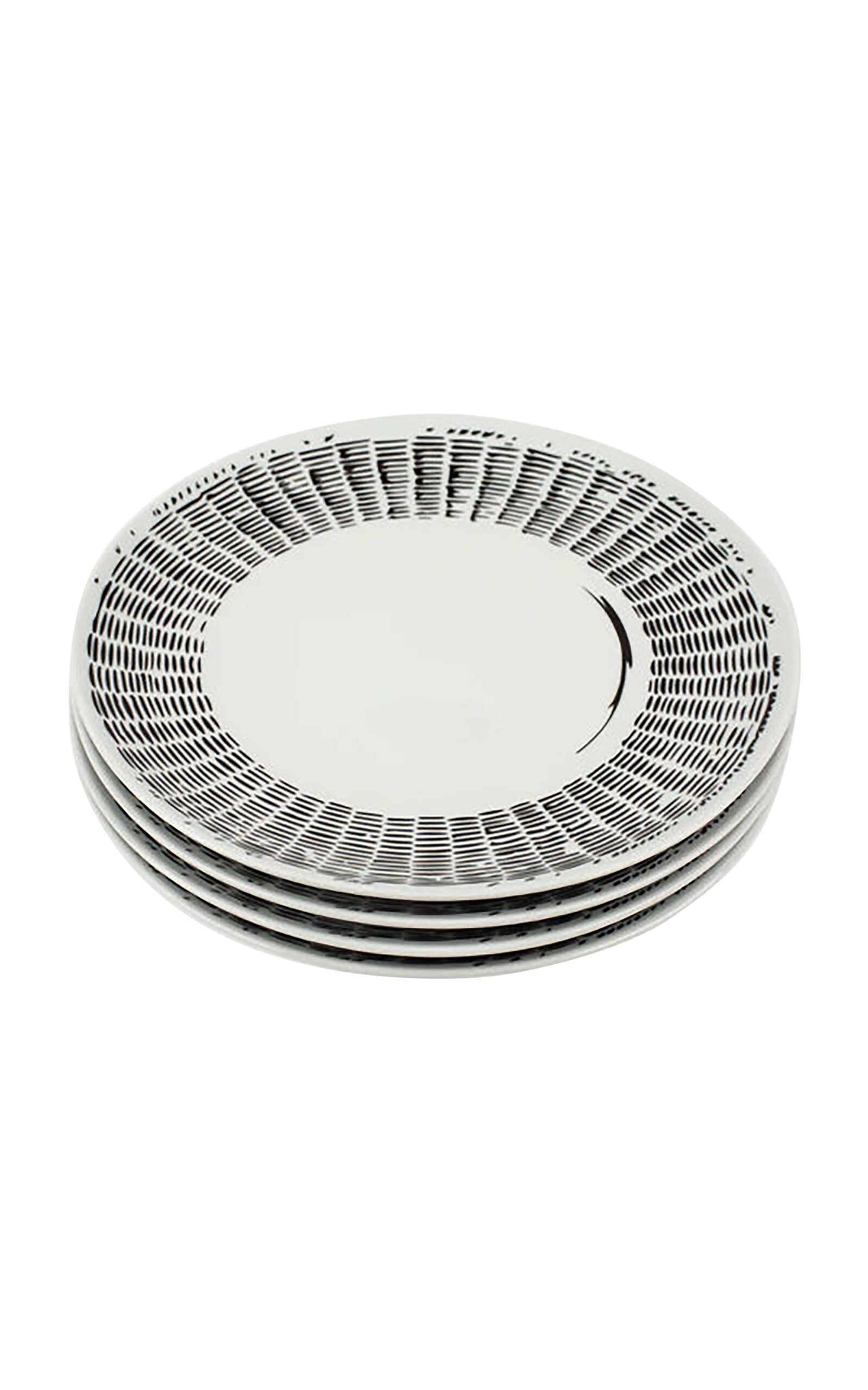 Misette Set-of-four Line Drawing Porcelain Dinner Plates In Black,white