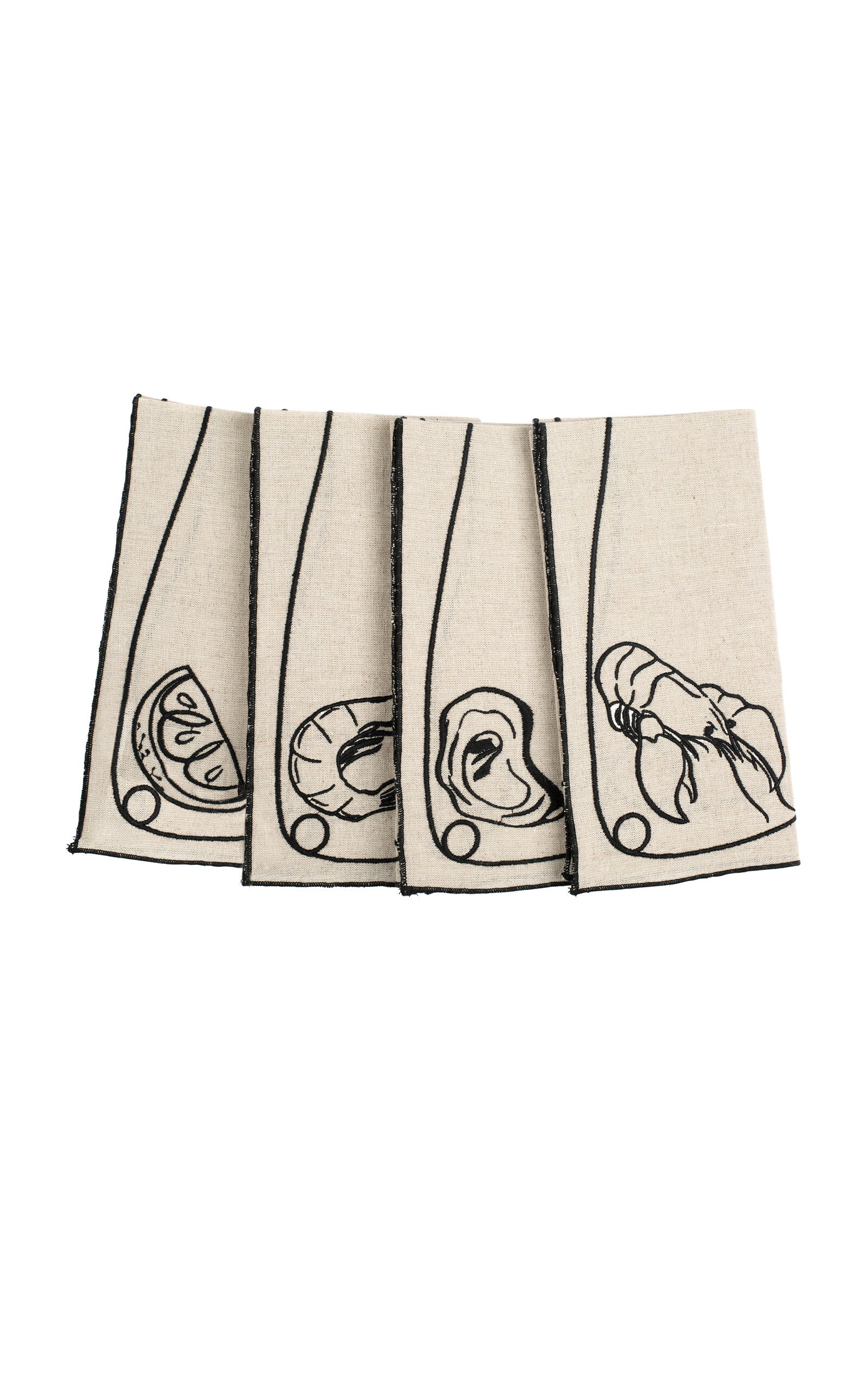 Misette Set-of-four Line Drawing Embroidered Linen Napkins In Black