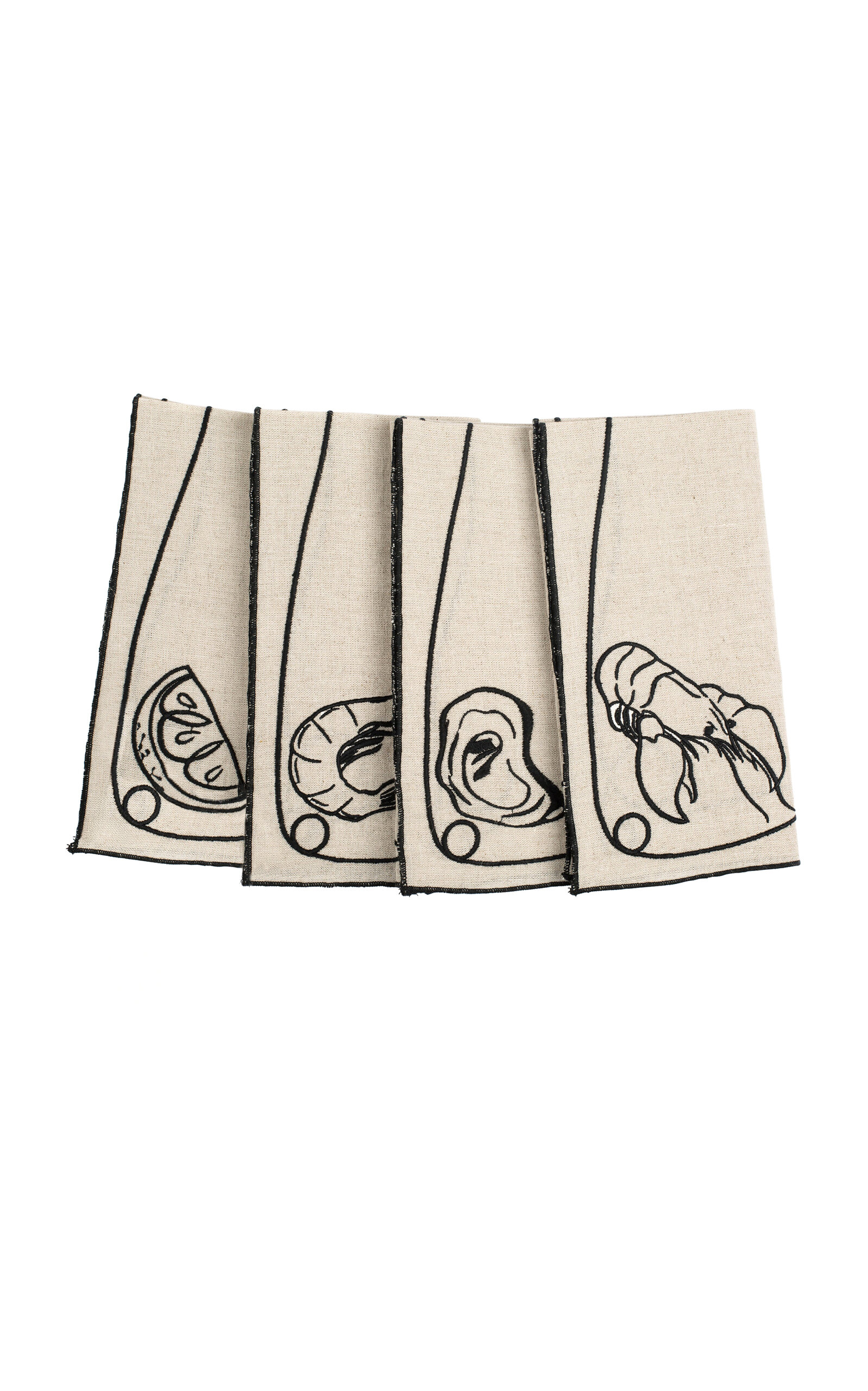 Misette Set-of-four Line Drawing Embroidered Linen Napkins In Neutral