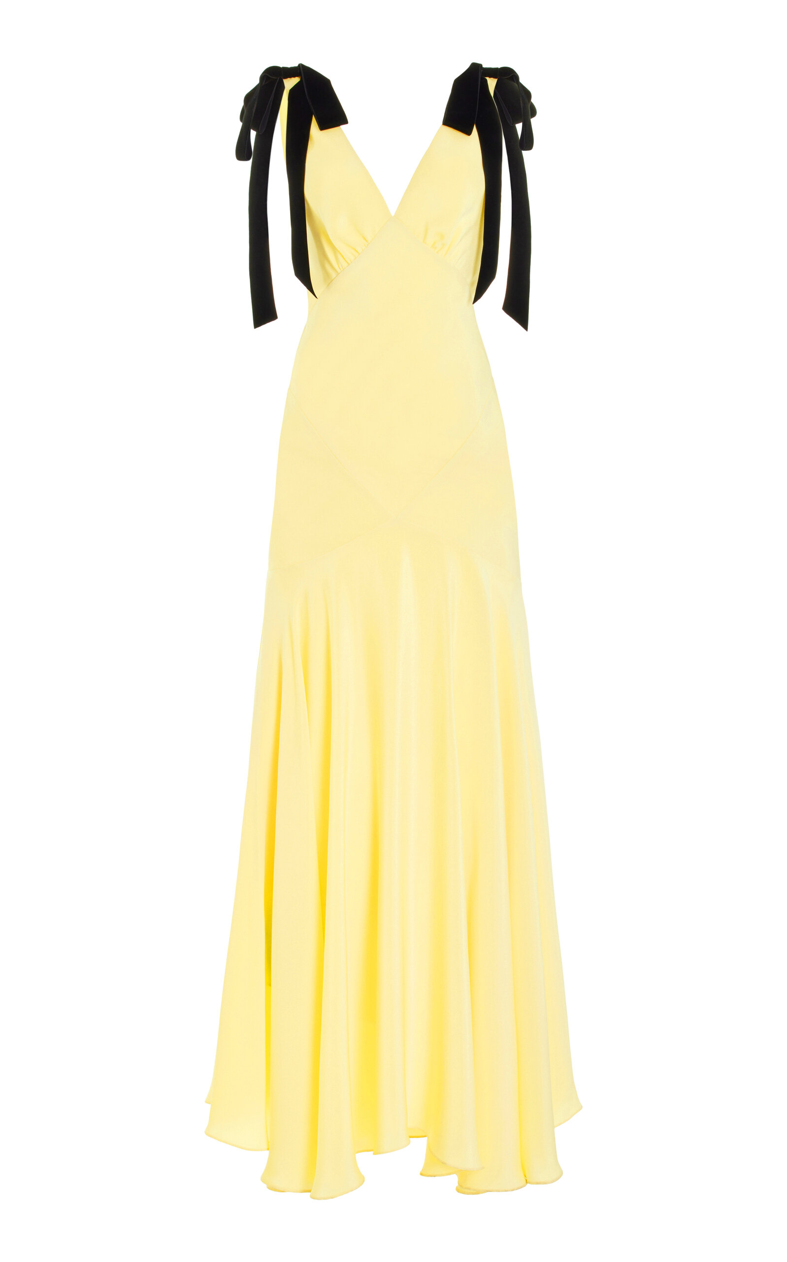 Rodarte Ribbon-detailed Silk Crepe Maxi Dress In Yellow