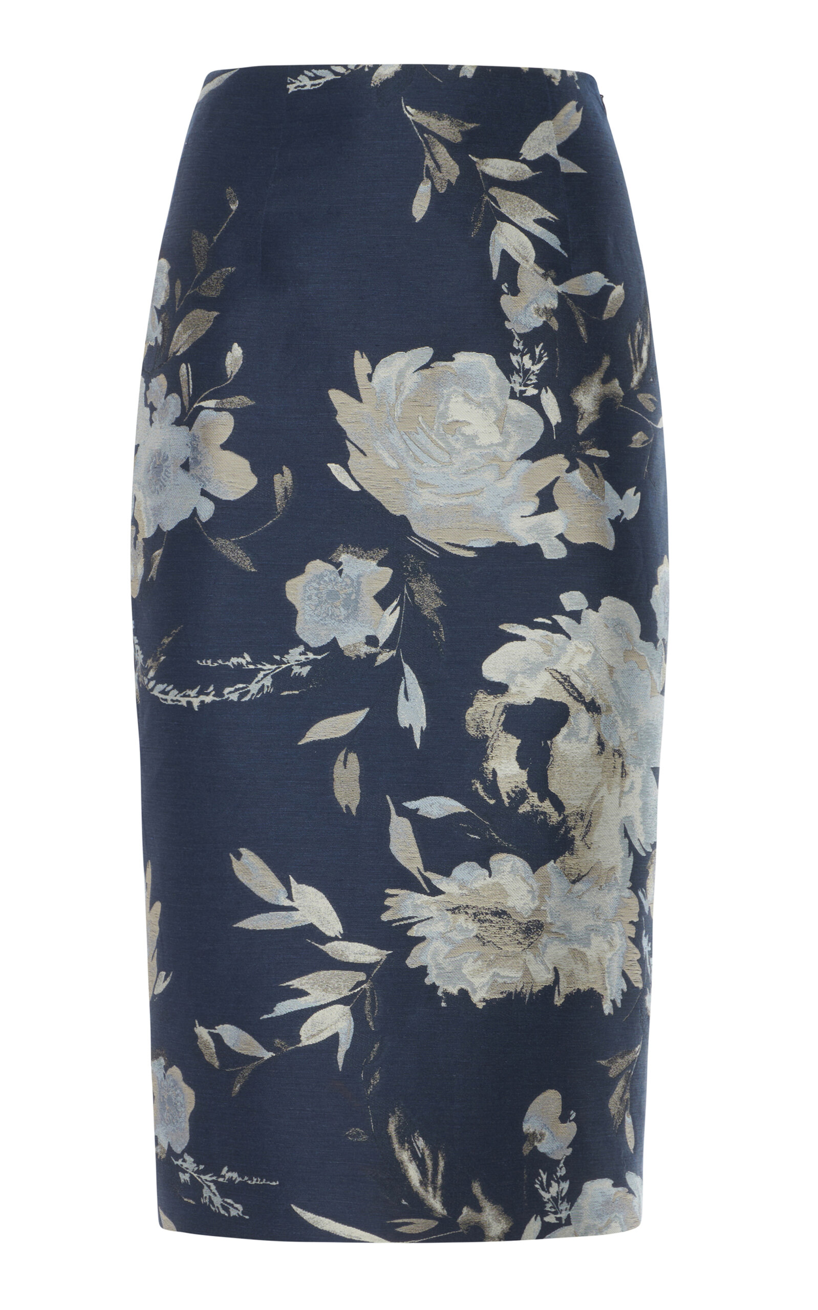 Ralph Lauren Whitley Floral Linen Taffeta Midi Skirt In Blue
