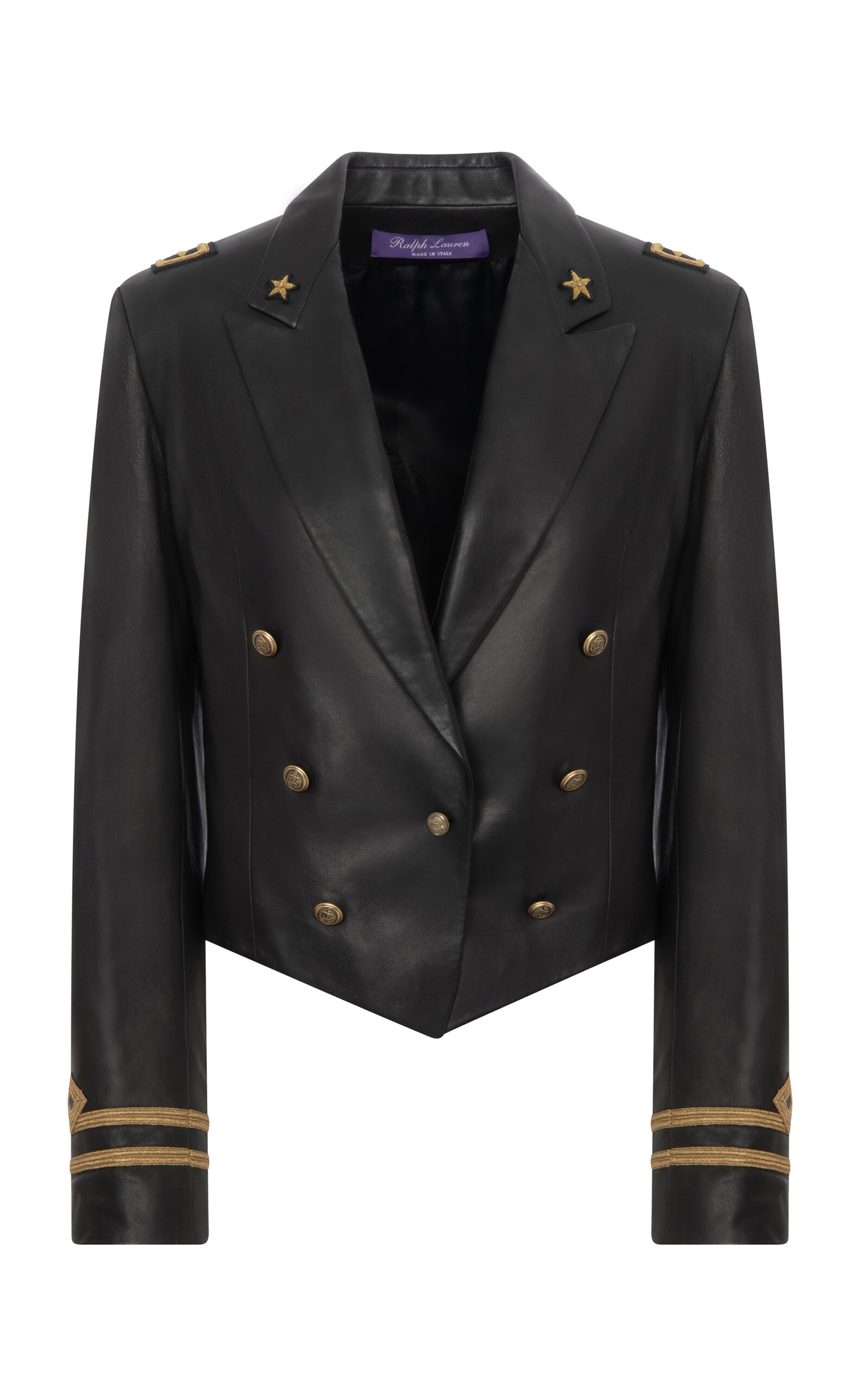 Ralph Lauren Helaine Embroidered Leather Jacket In Black