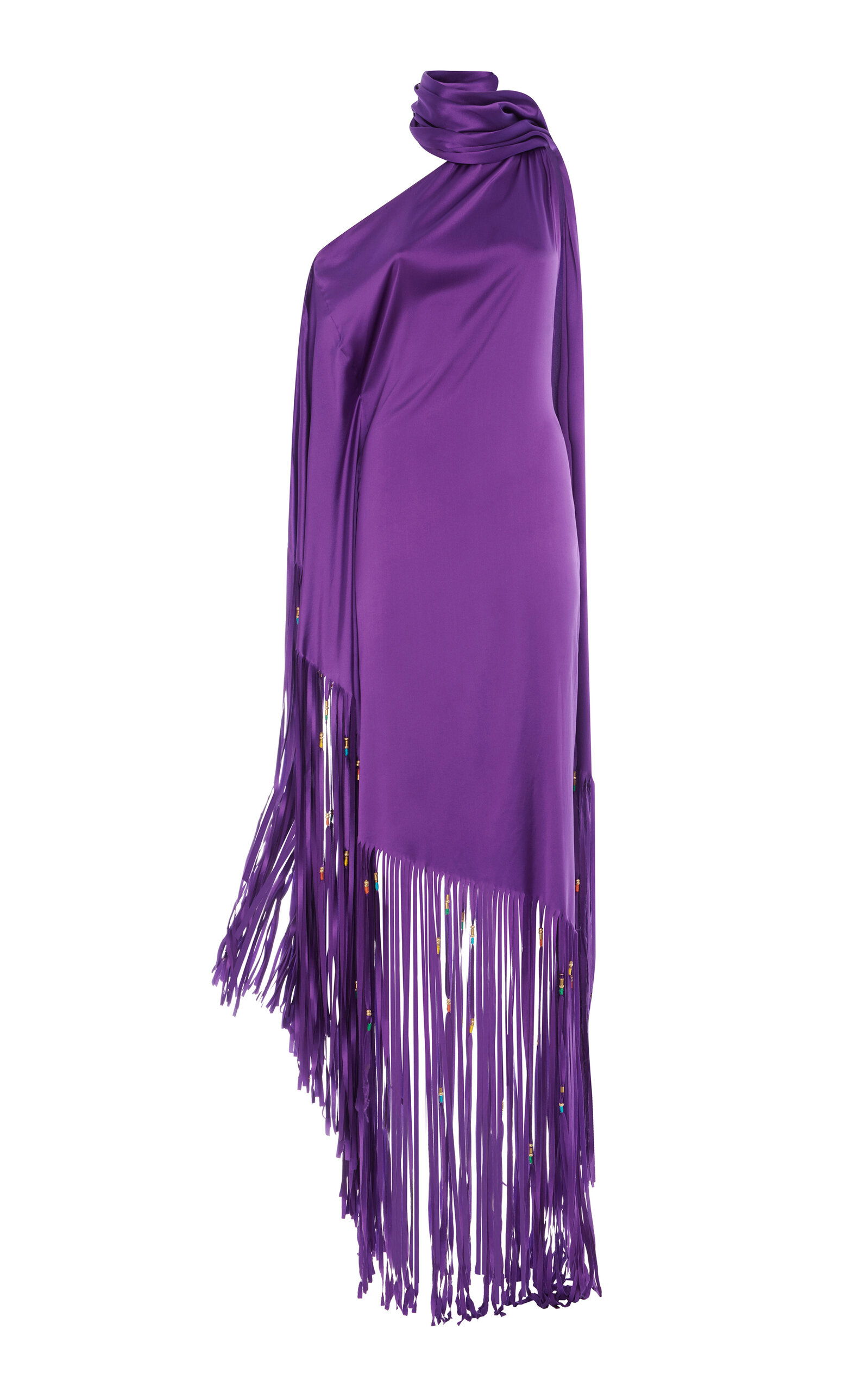 Ralph Lauren Marlee Fringed Silk Maxi Dress In Purple