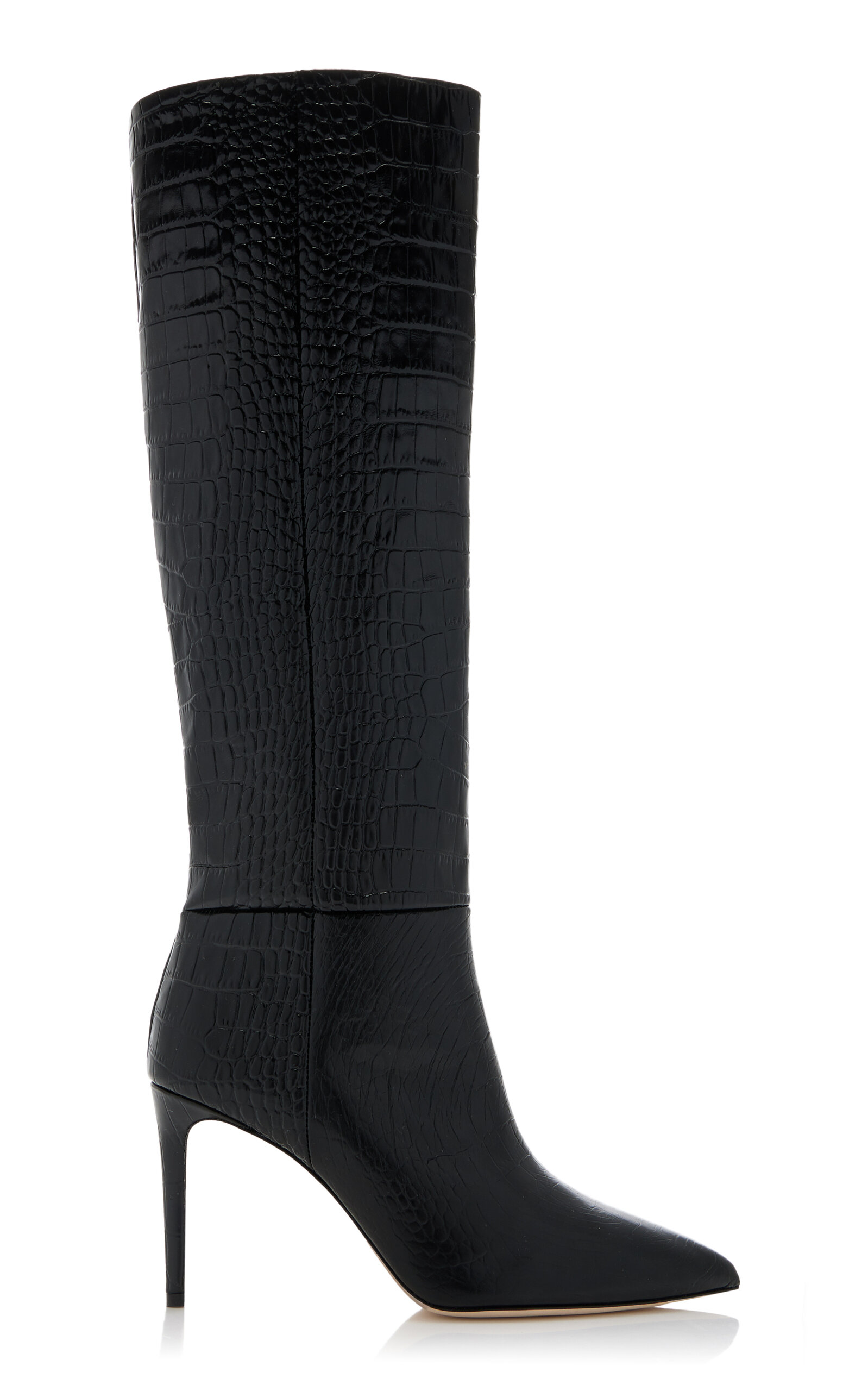 Paris Texas Croc-embossed Leather Knee Boots In Black