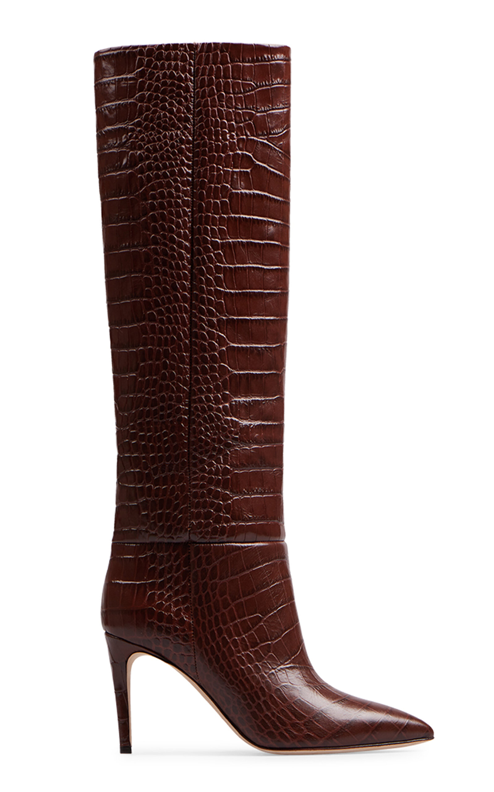 PARIS TEXAS CROC-EMBOSSED LEATHER KNEE BOOTS