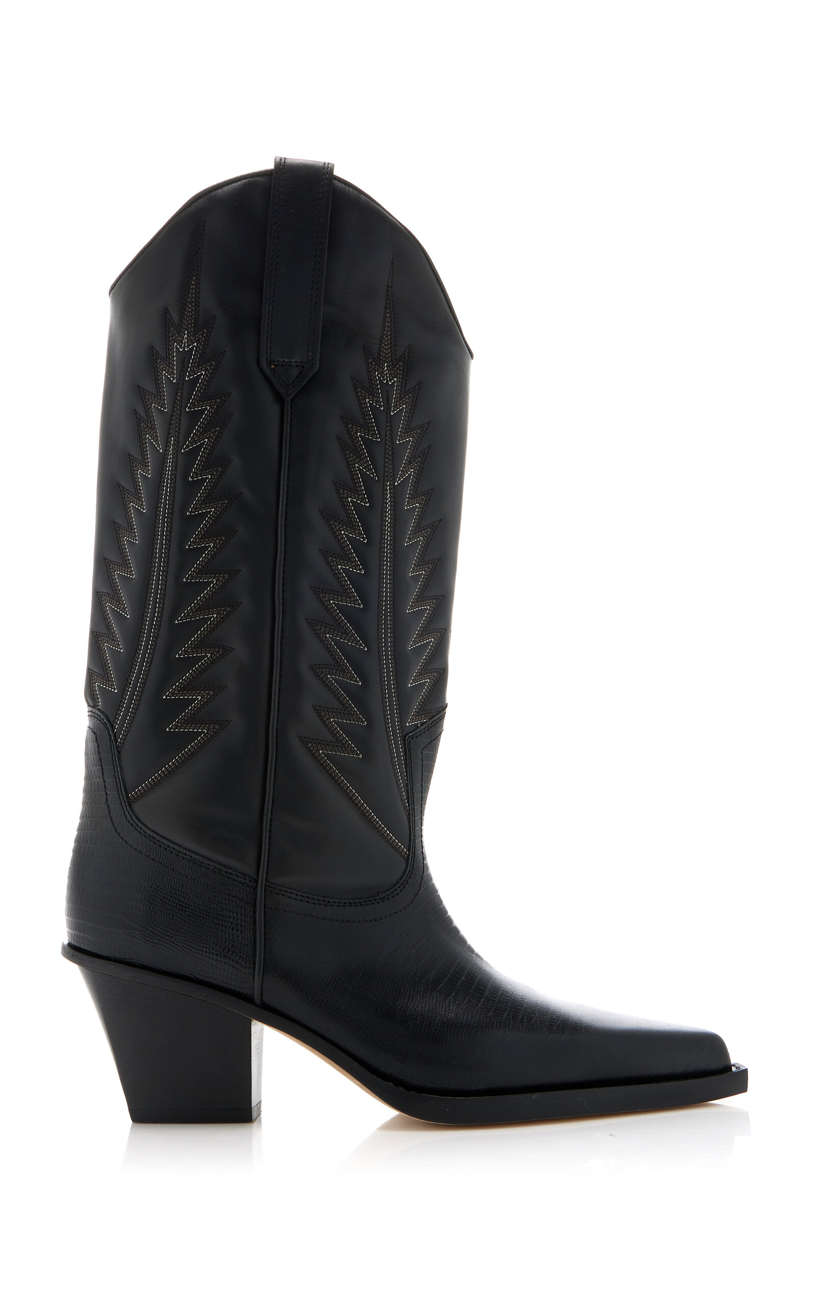 Paris Texas Rosario Embroidered Textured And Croc-effect Leather Cowboy Boots In Black