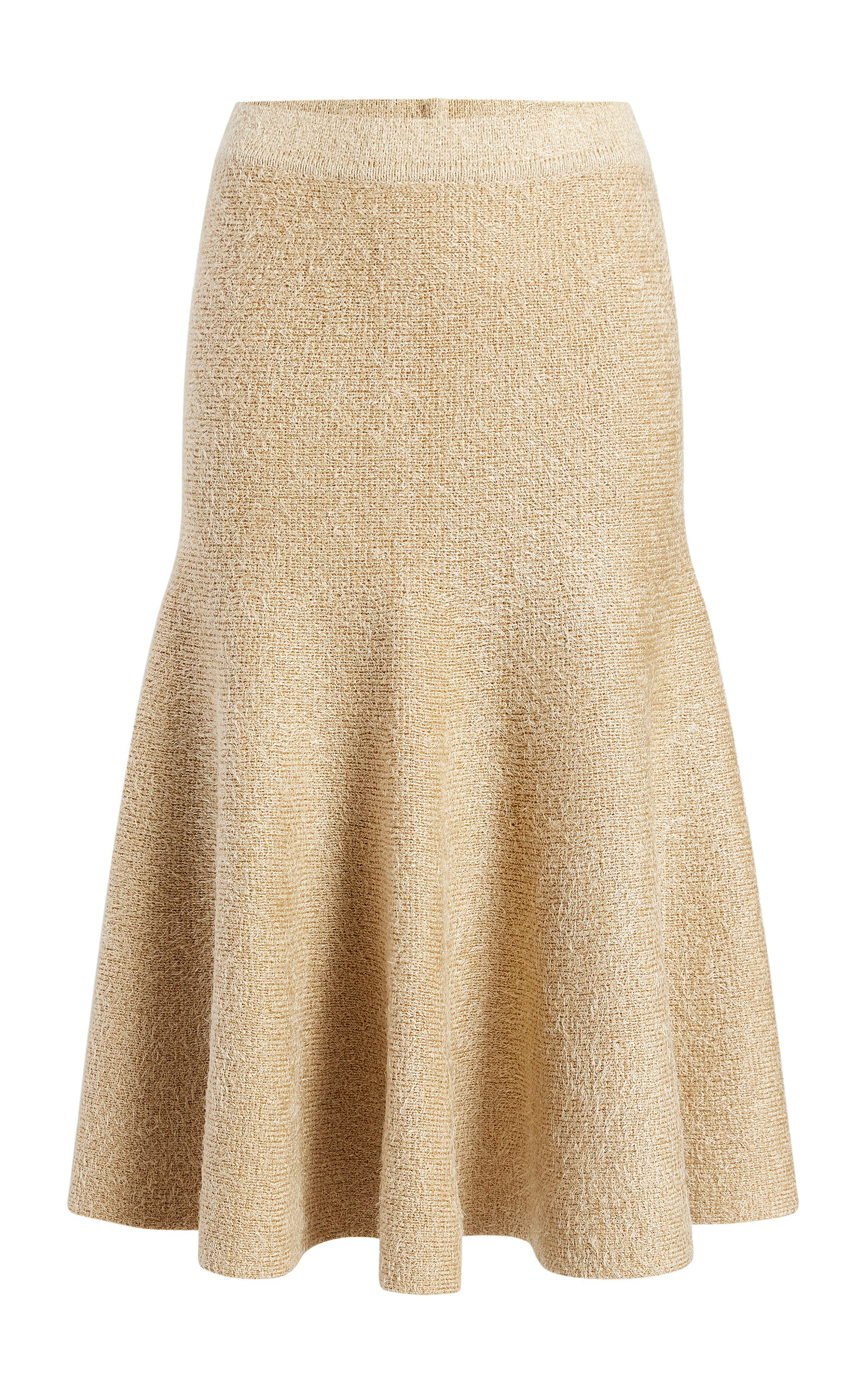 Khaite Cadence Knit Silk-Cashmere Midi Skirt - Tan