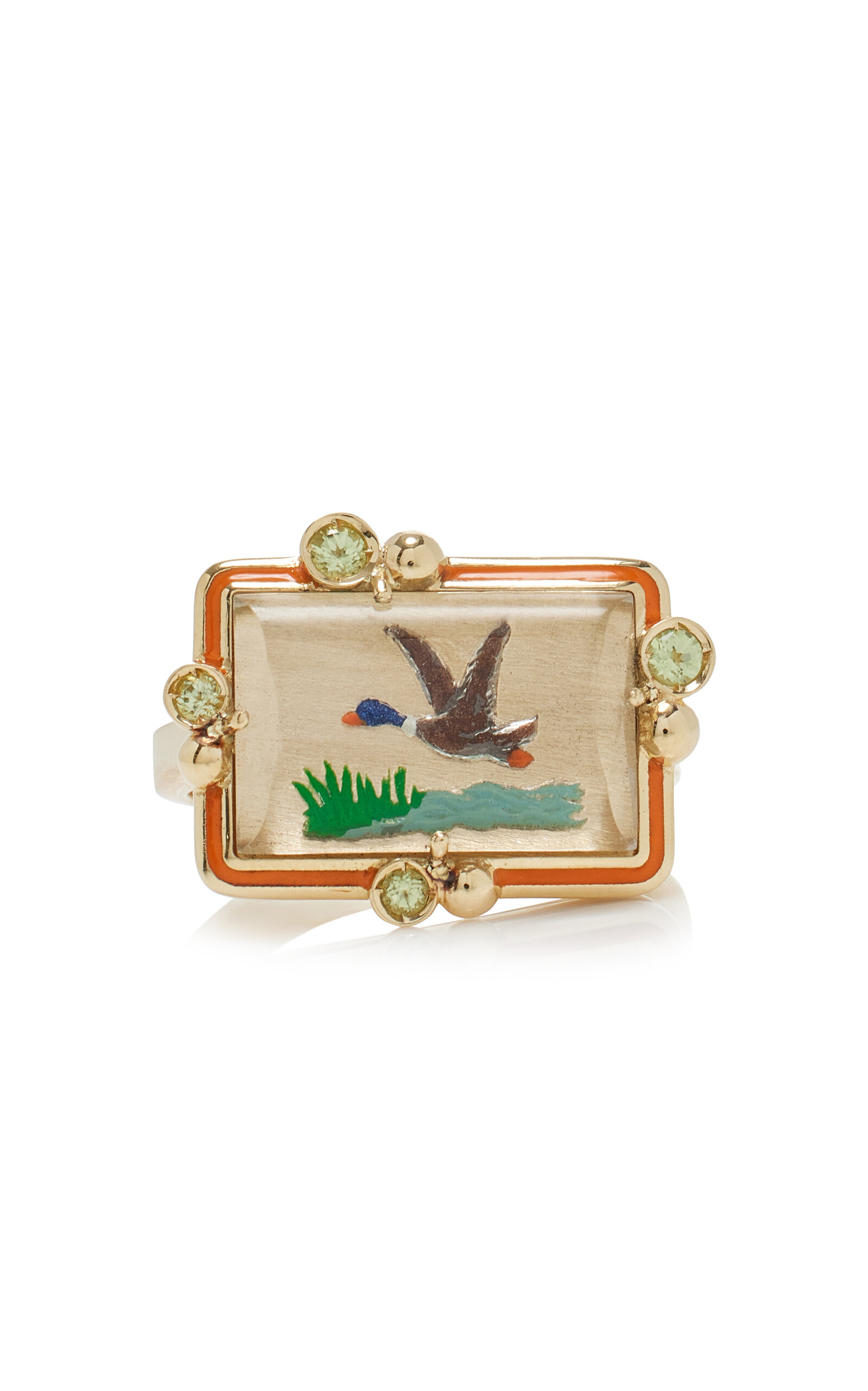 18K Yellow Gold Peridot Crystal The Duck Ring