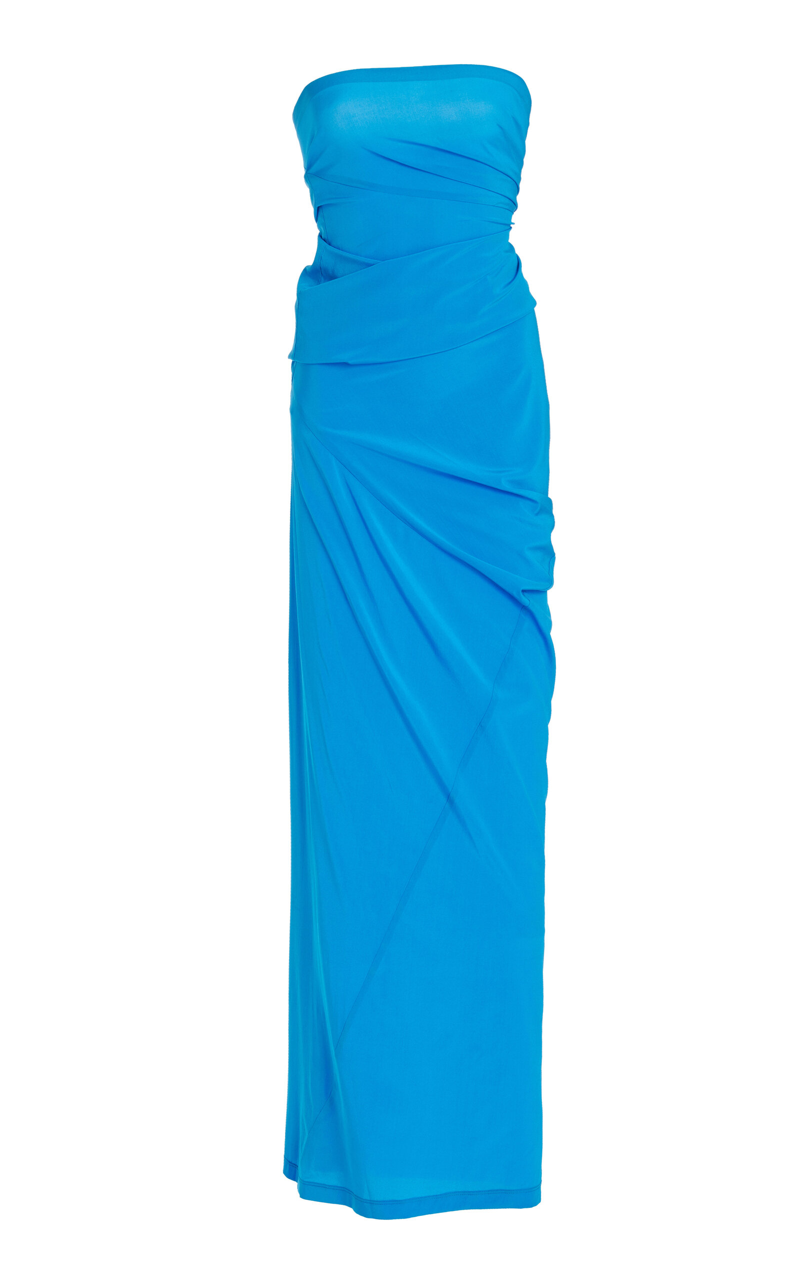 Shop Proenza Schouler Odette Strapless Silk-blend Maxi Dress In Blue