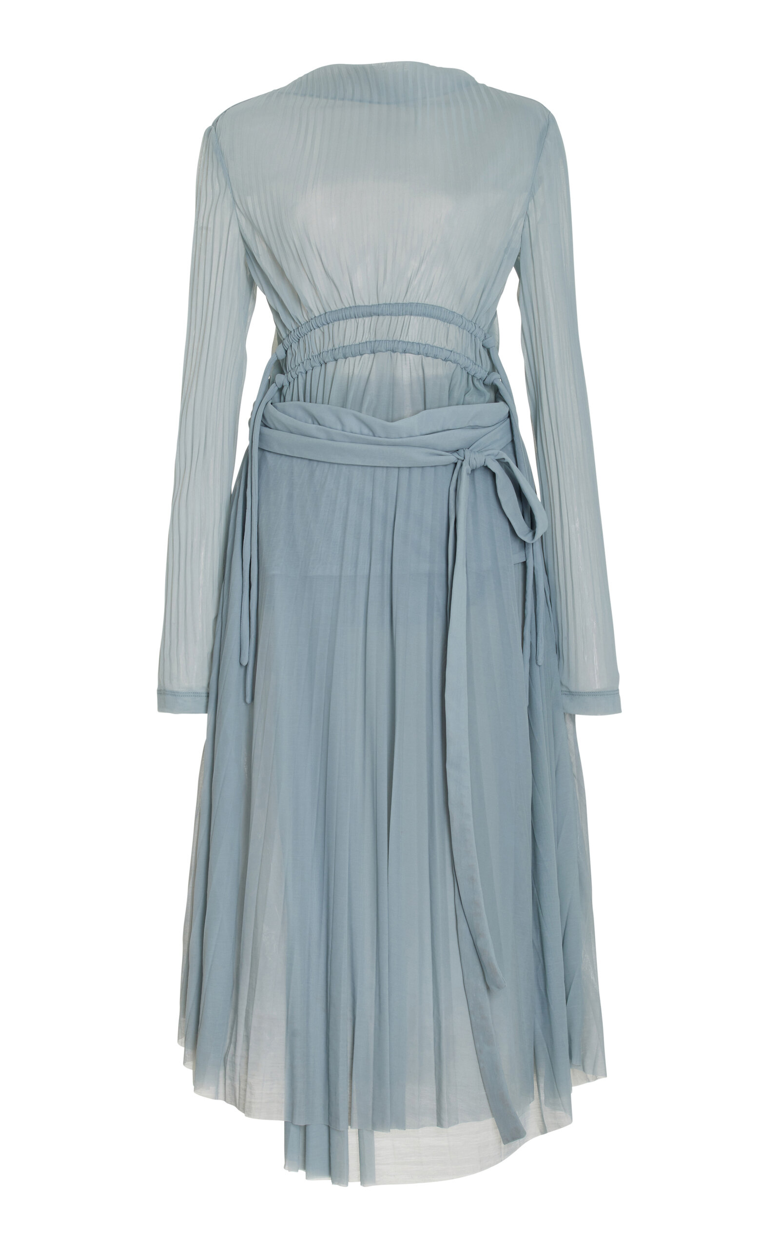 Shop Proenza Schouler Riley Pleated Mesh Jersey Midi Dress In Light Blue