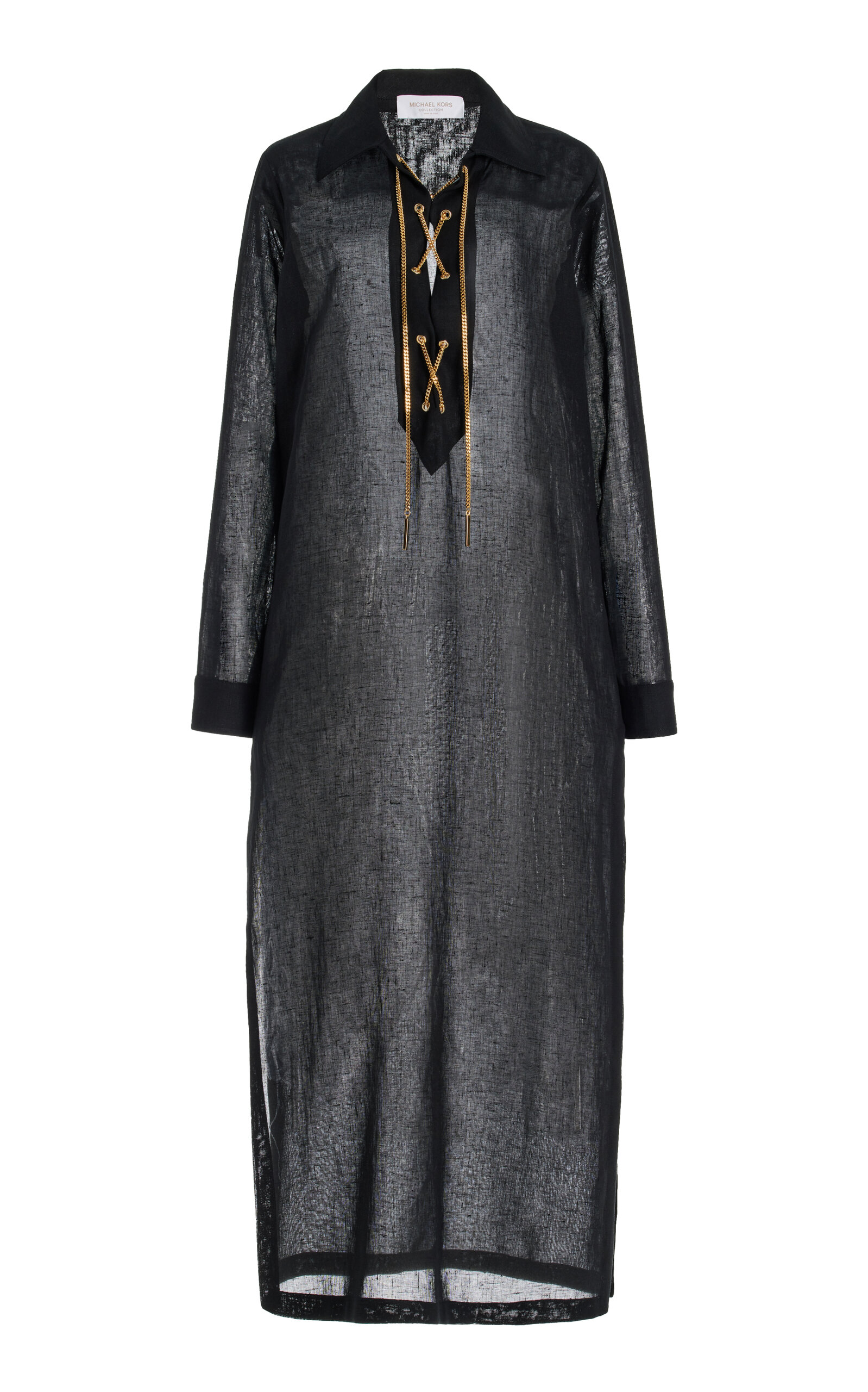 Michael Kors Lace-up Midi Shirt Dress In Black