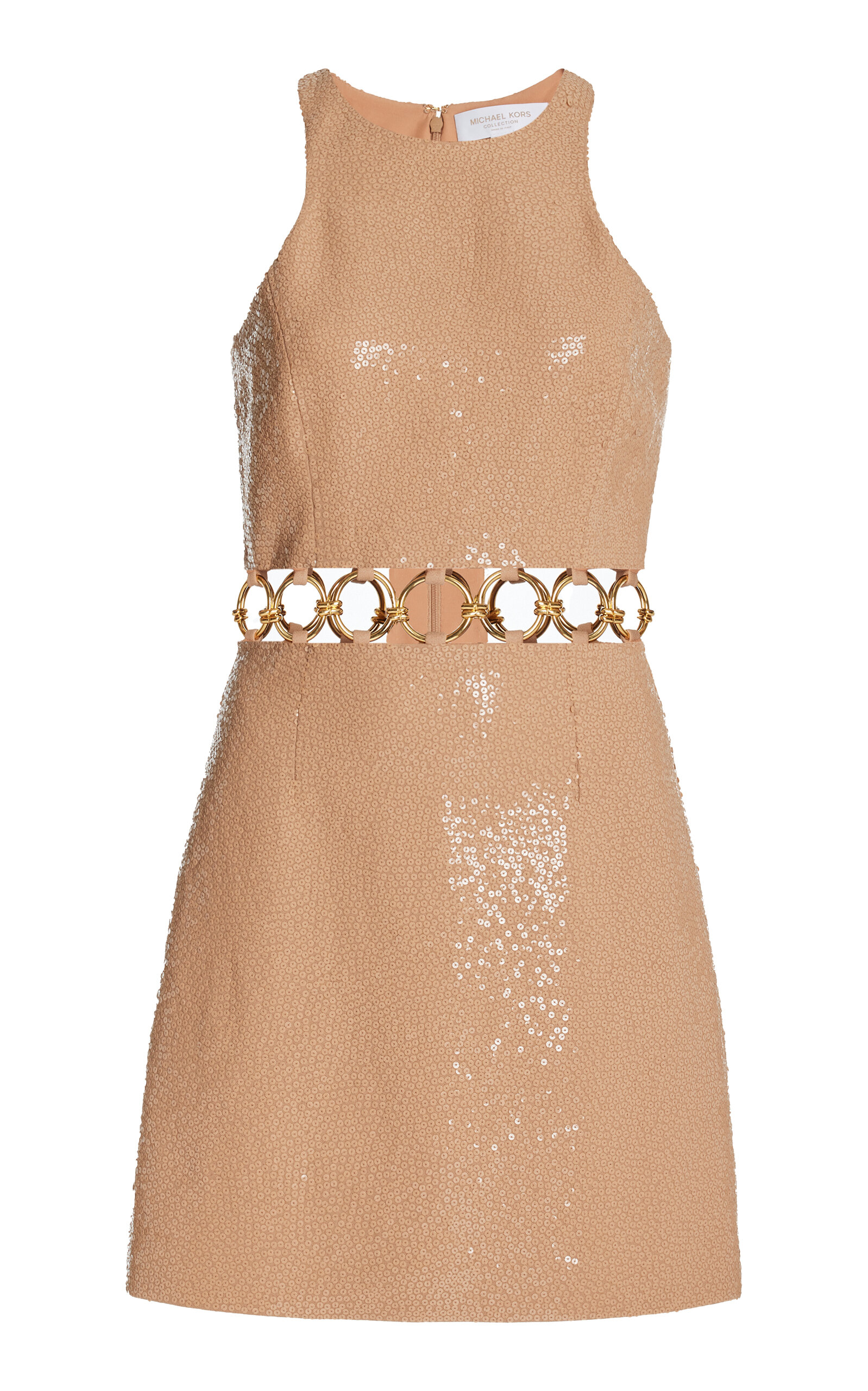 Michael Kors Ring-detailed Sequined Crepe Mini Dress In Neutral