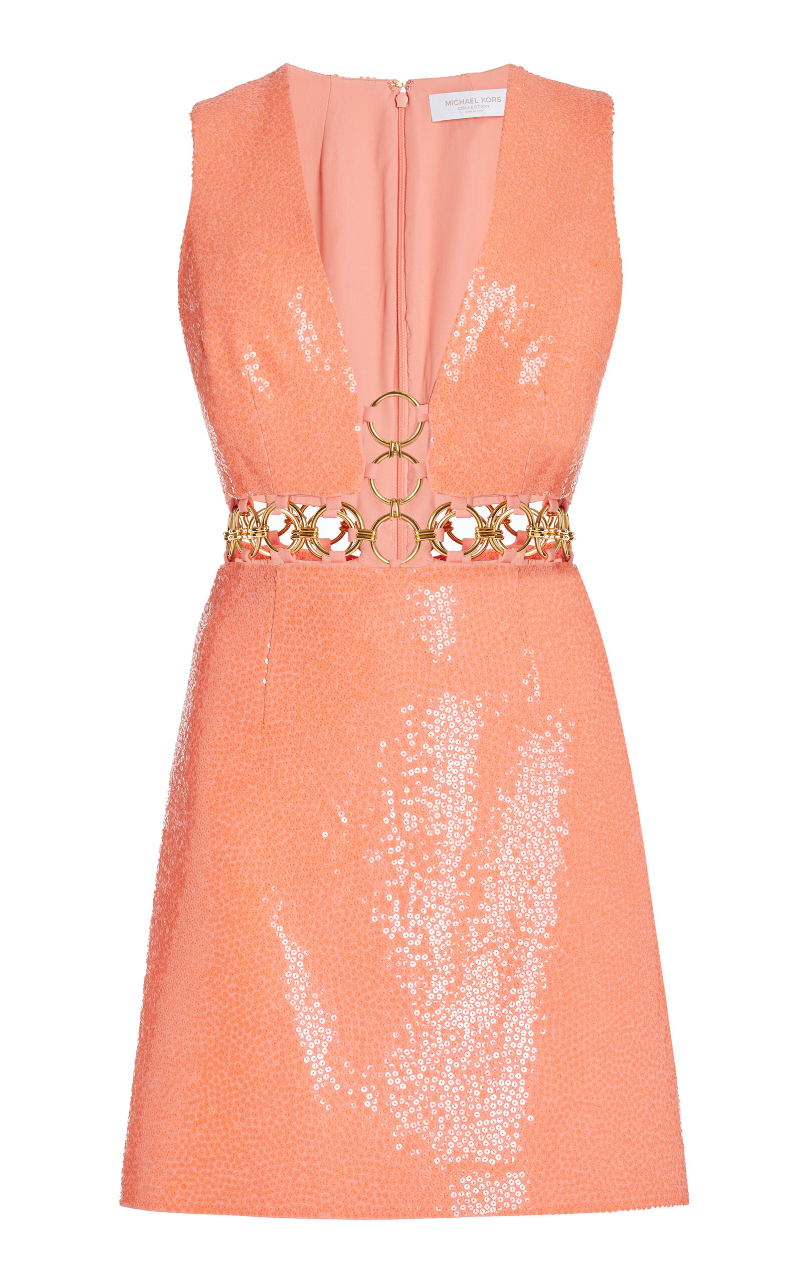 Michael Kors Ring-detailed Sequined Crepe Mini Dress In Pink