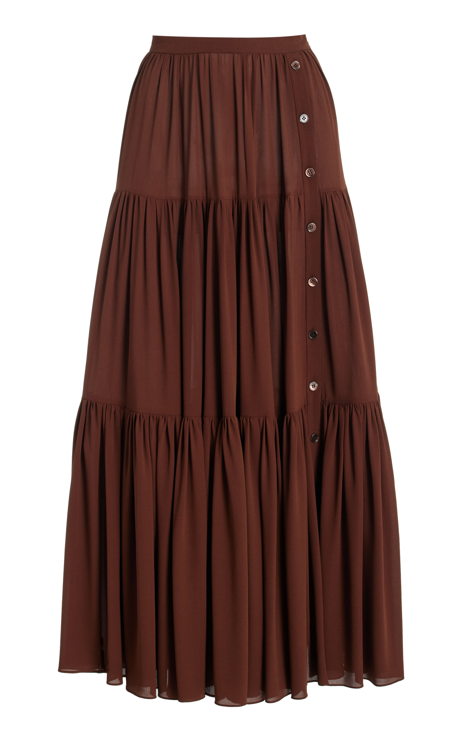 Michael Kors Tiered Silk Georgette Maxi Skirt In Brown